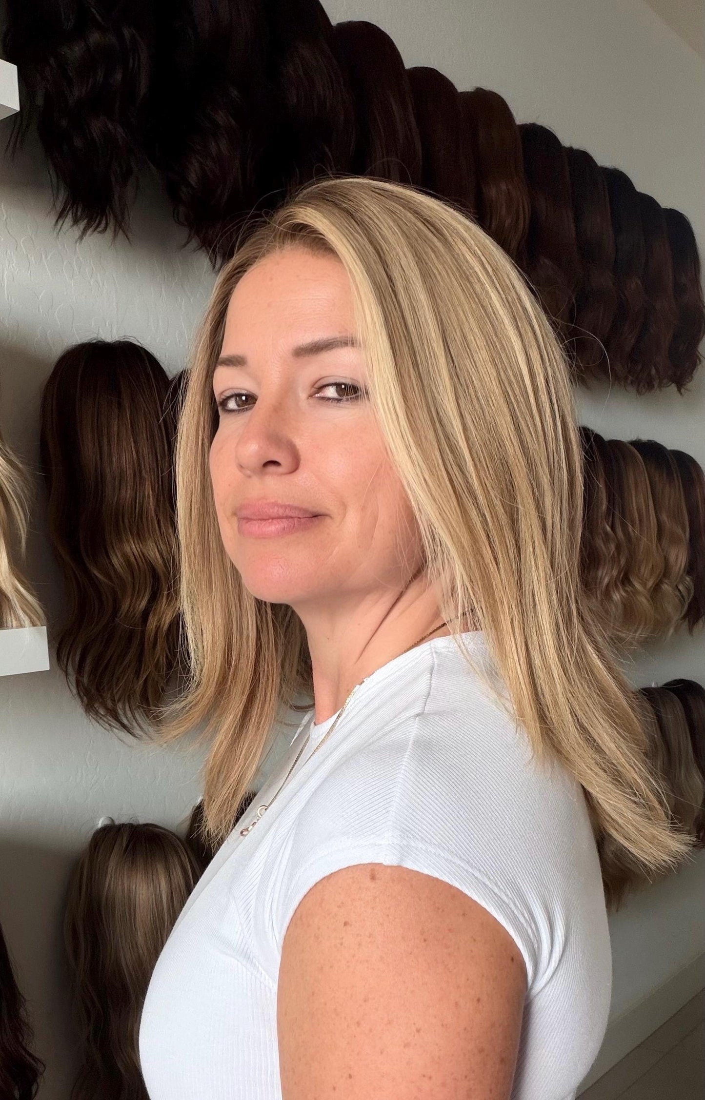 MADELEINE 9x9 Clipless Brazilian Remy Human Hair with Halo | 5x5 Lace Top, ash blonde rooted, 16”, low density