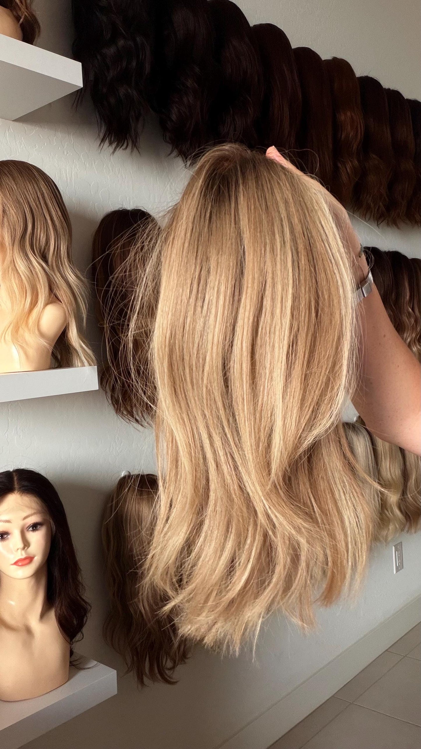 MADELEINE 9x9 Clipless Brazilian Remy Human Hair with Halo | 5x5 Lace Top, ash blonde rooted, 16”, low density