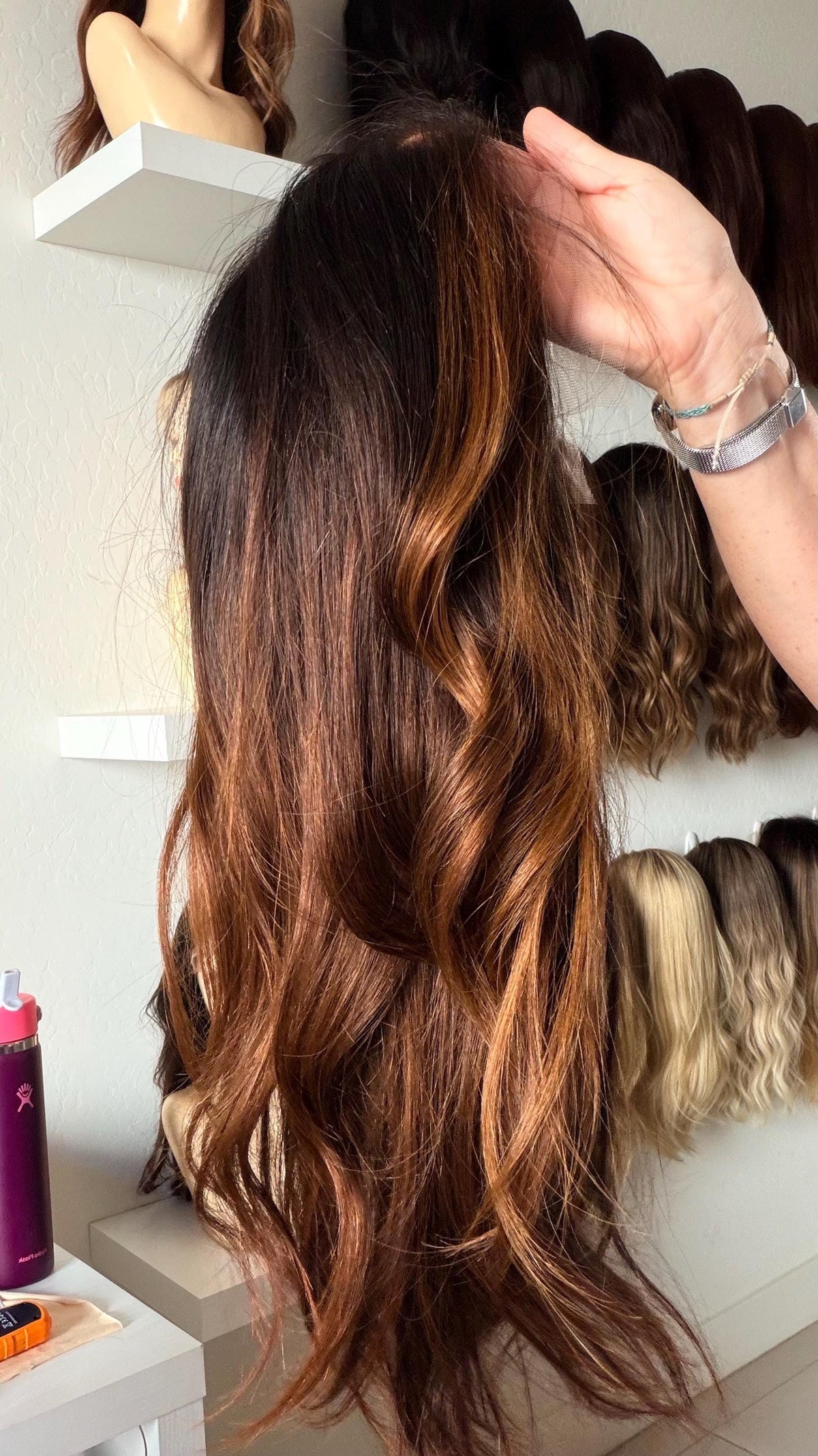 MACARON Layered Brazilian Remy Human Hair Wig | Natural Density 5x5.5” Lace Top Wig | 18-28” dark root Copper Balayage
