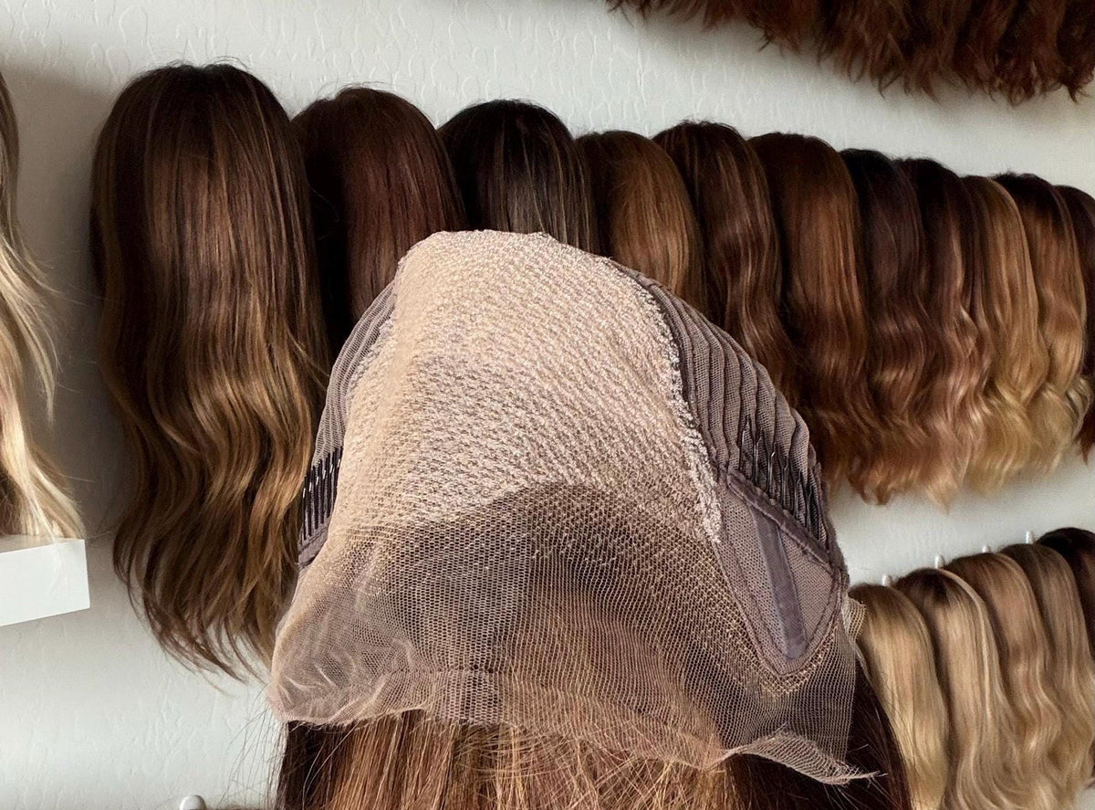 LOLLIPOP Layered Brazilian Remy Human Hair Wig | Natural Density 5x5.5” Lace Top Wig | 18-28” Brunette Beige Blend