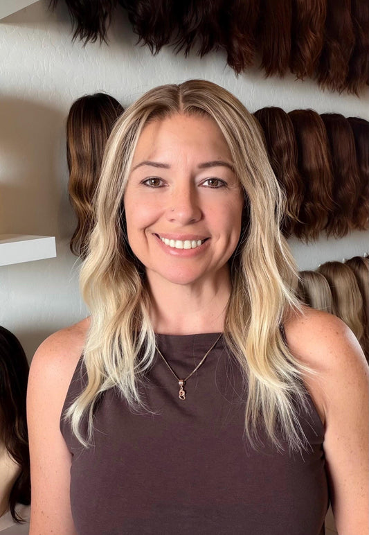 GELATO Layered Brazilian Remy Human Hair Wig | Natural Density 5x5.5” Lace Top Wig | 18-28” Light Blonde Balayage.