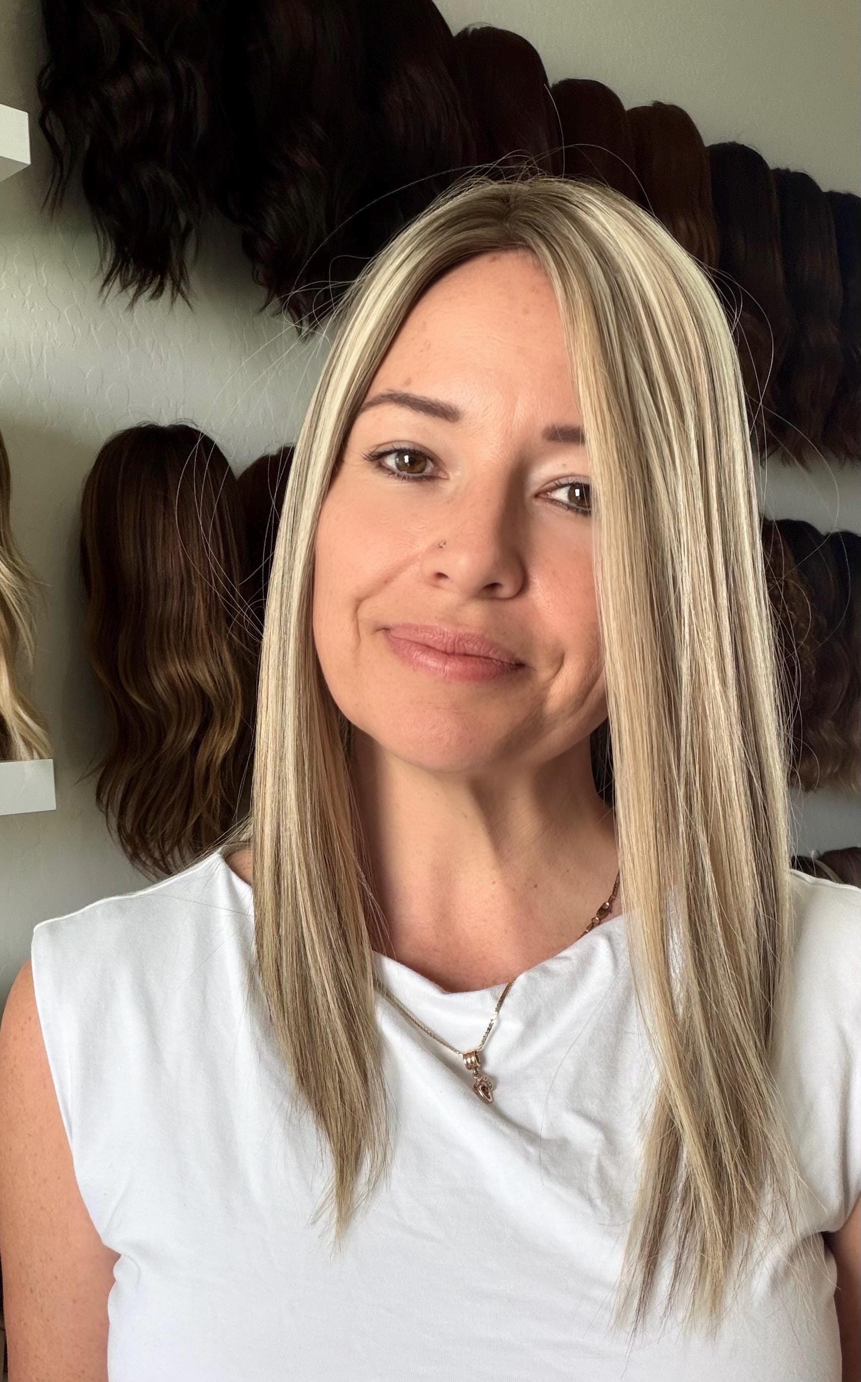 TAFFY 16-18" 5x6.5 Silk Top Human Hair Topper – Ashy blonde | low Density | Realistic Scalp Look | Brazilian Remy Human Hair