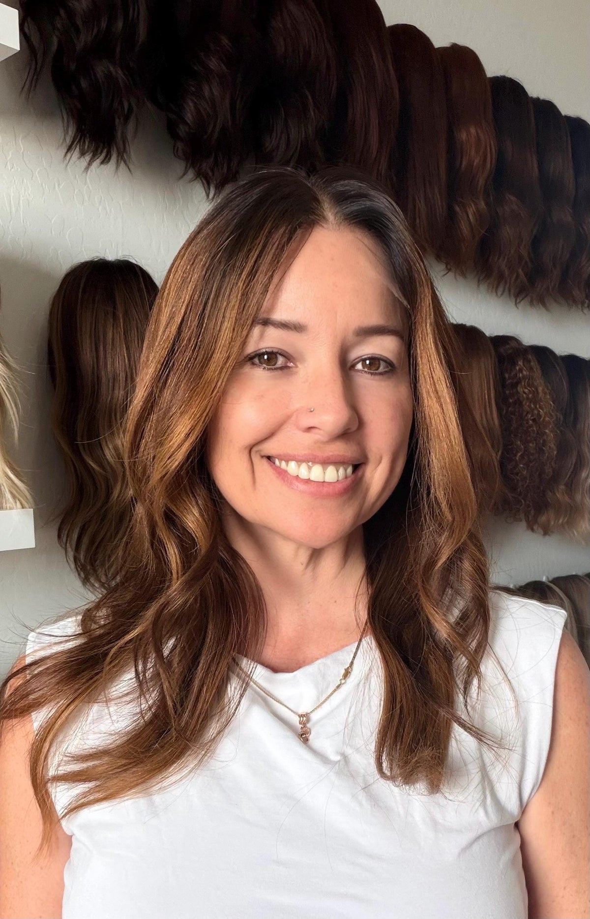 DONUT Layered Brazilian Remy Human Hair Wig | Natural Density 5x5.5” Lace Top Wig | 18-28” dark root Auburn Balayage.