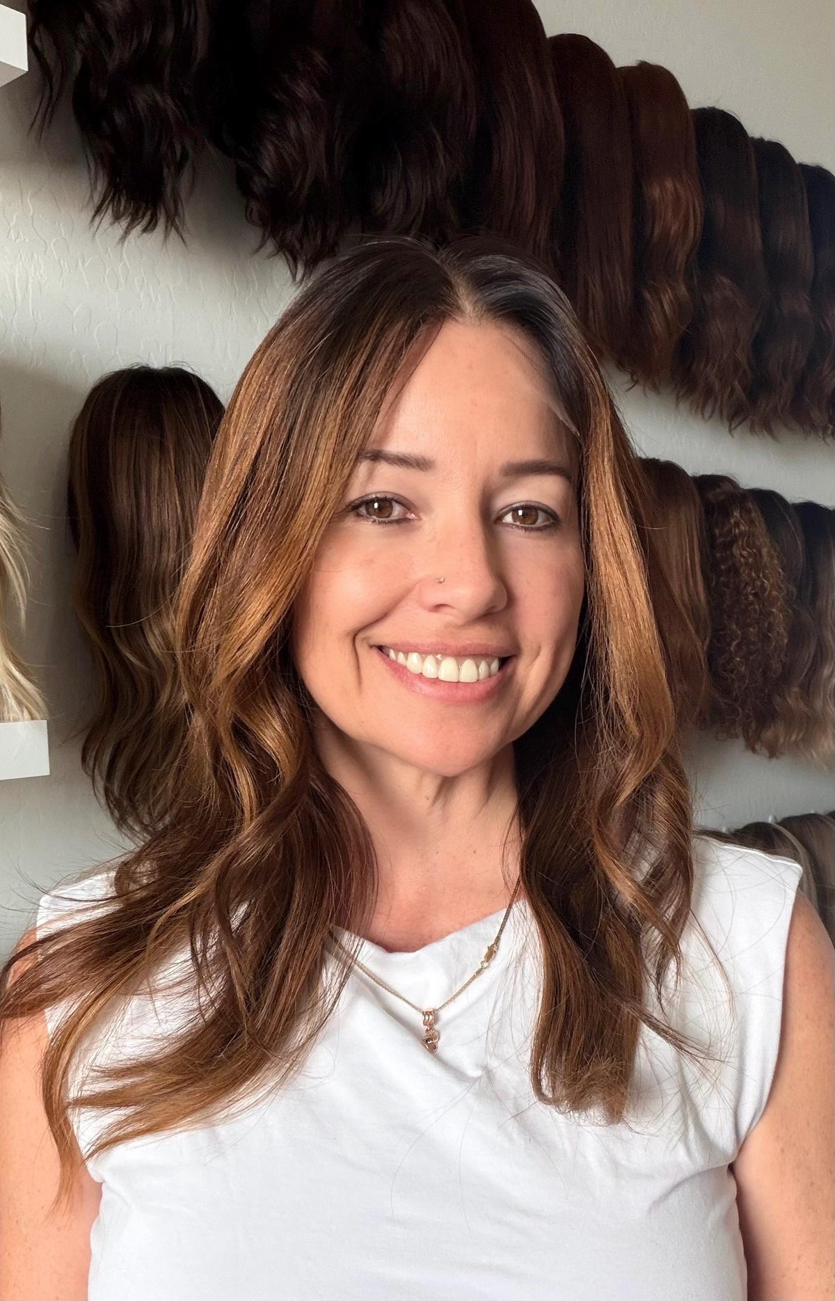 Christine Layered European Remy Human Hair Wig 14", full hand tied, no combs, no eartabs low density