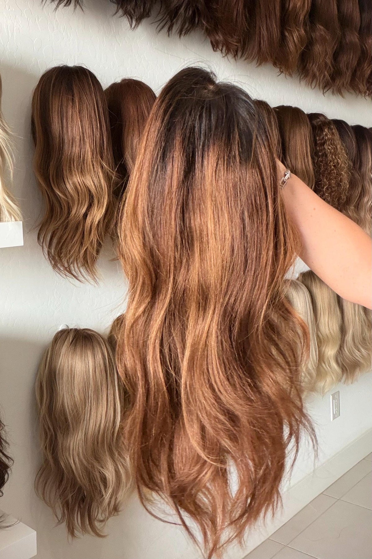 DONUT Layered Brazilian Remy Human Hair Wig | Natural Density 5x5.5” Lace Top Wig | 18-28” dark root Auburn Balayage.