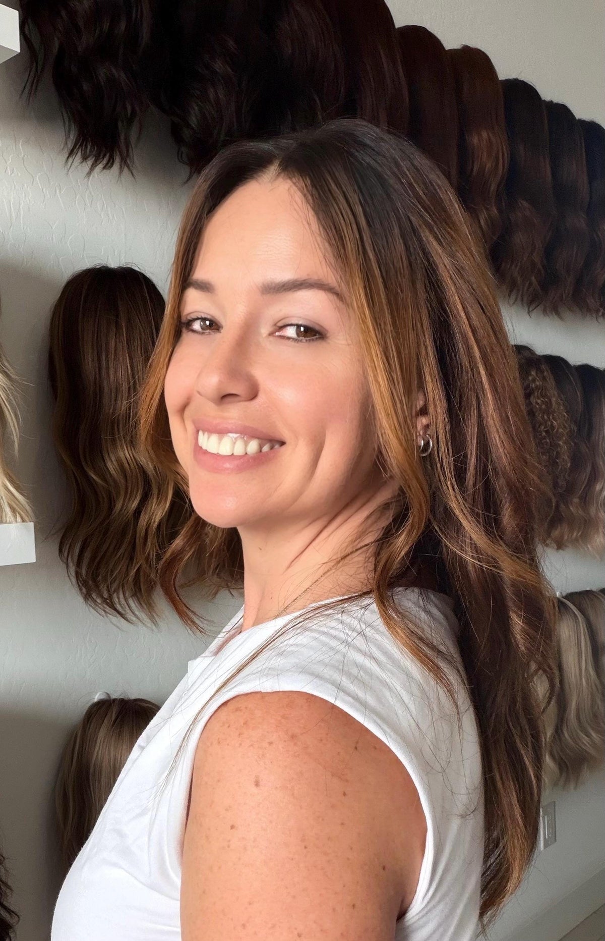 Christine Layered European Remy Human Hair Wig 14", full hand tied, no combs, no eartabs low density