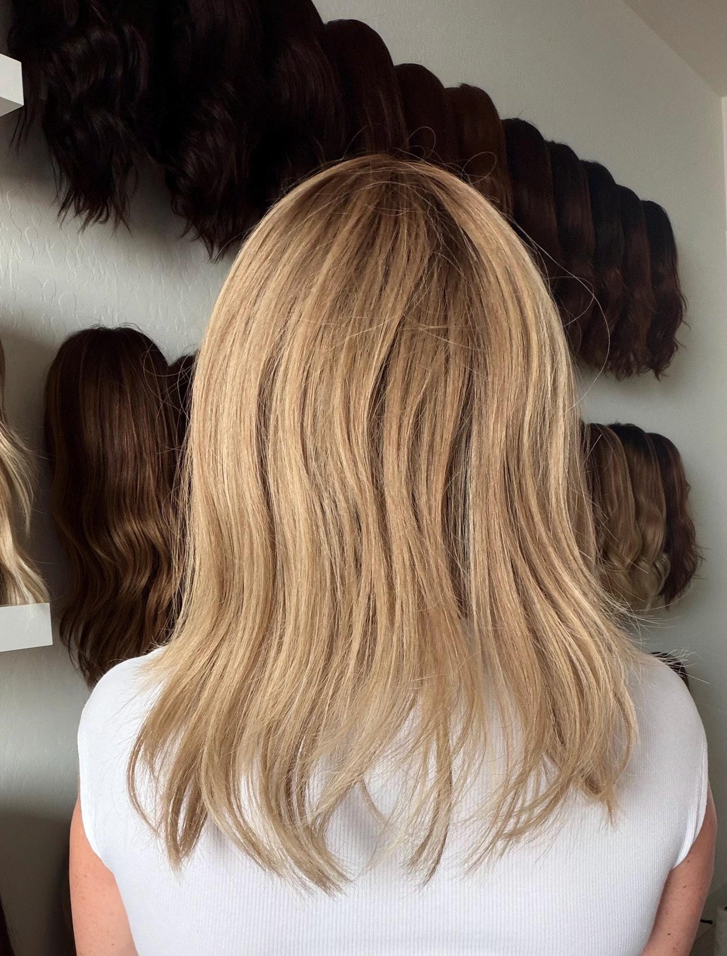 MADELEINE 9x9 Clipless Brazilian Remy Human Hair with Halo | 5x5 Lace Top, ash blonde rooted, 16”, low density