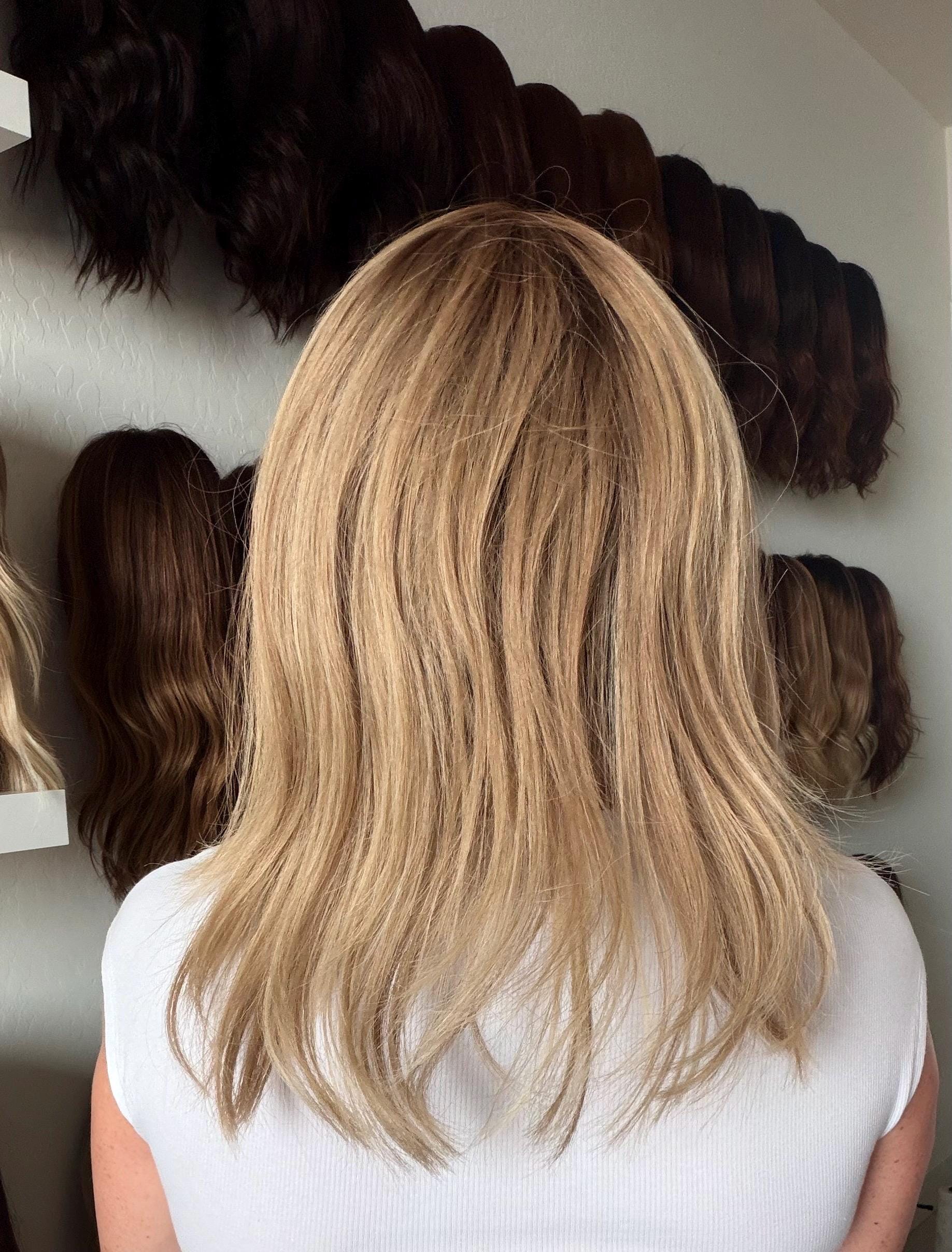 MADELEINE 9x9 Clipless Brazilian Remy Human Hair with Halo | 5x5 Lace Top, ash blonde rooted, 16”, low density