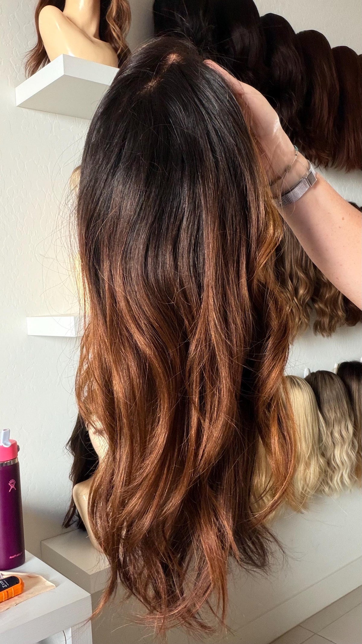 MACARON Layered Brazilian Remy Human Hair Wig | Natural Density 5x5.5” Lace Top Wig | 18-28” dark root Copper Balayage
