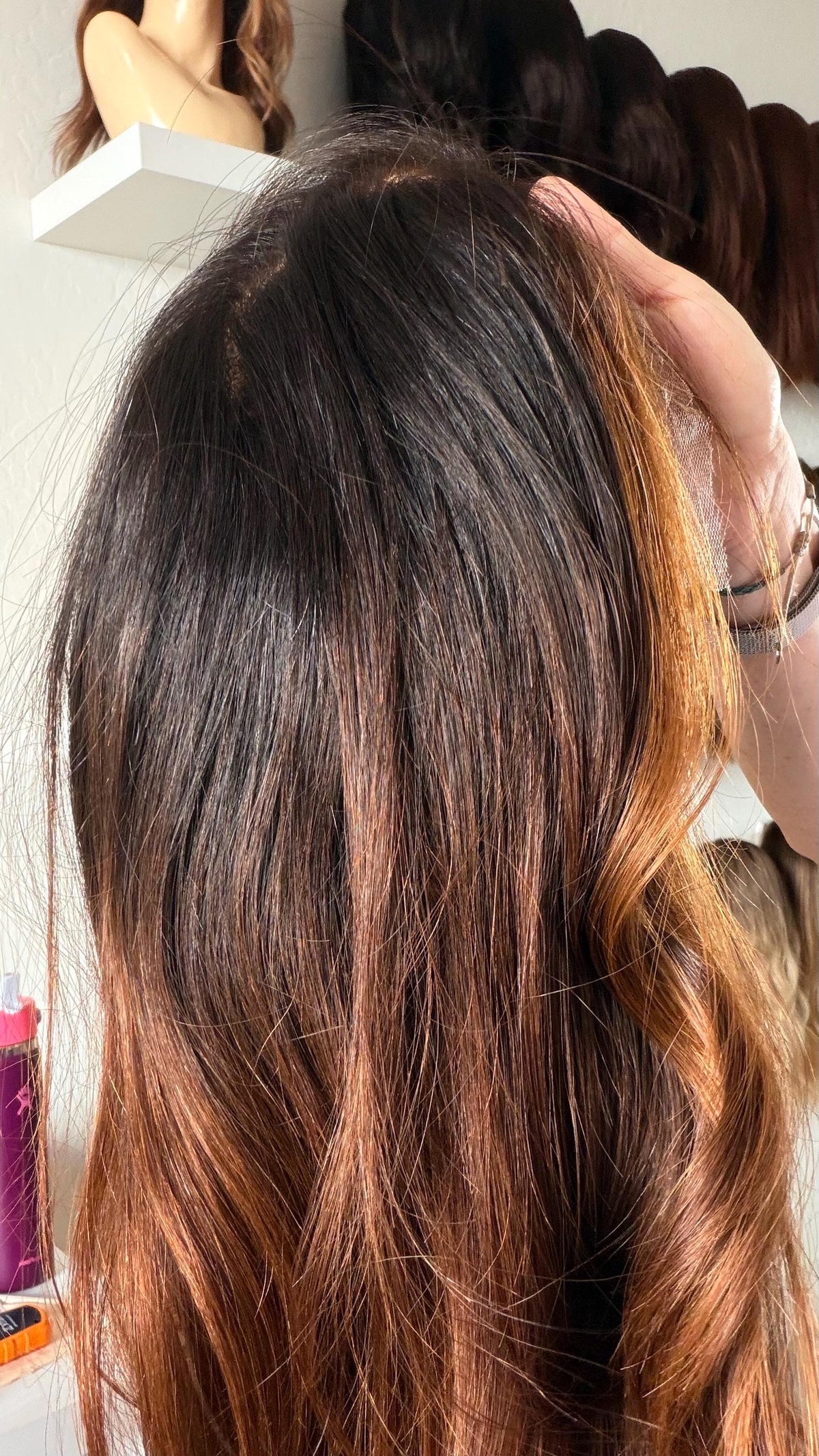 MACARON Layered Brazilian Remy Human Hair Wig | Natural Density 5x5.5” Lace Top Wig | 18-28” dark root Copper Balayage