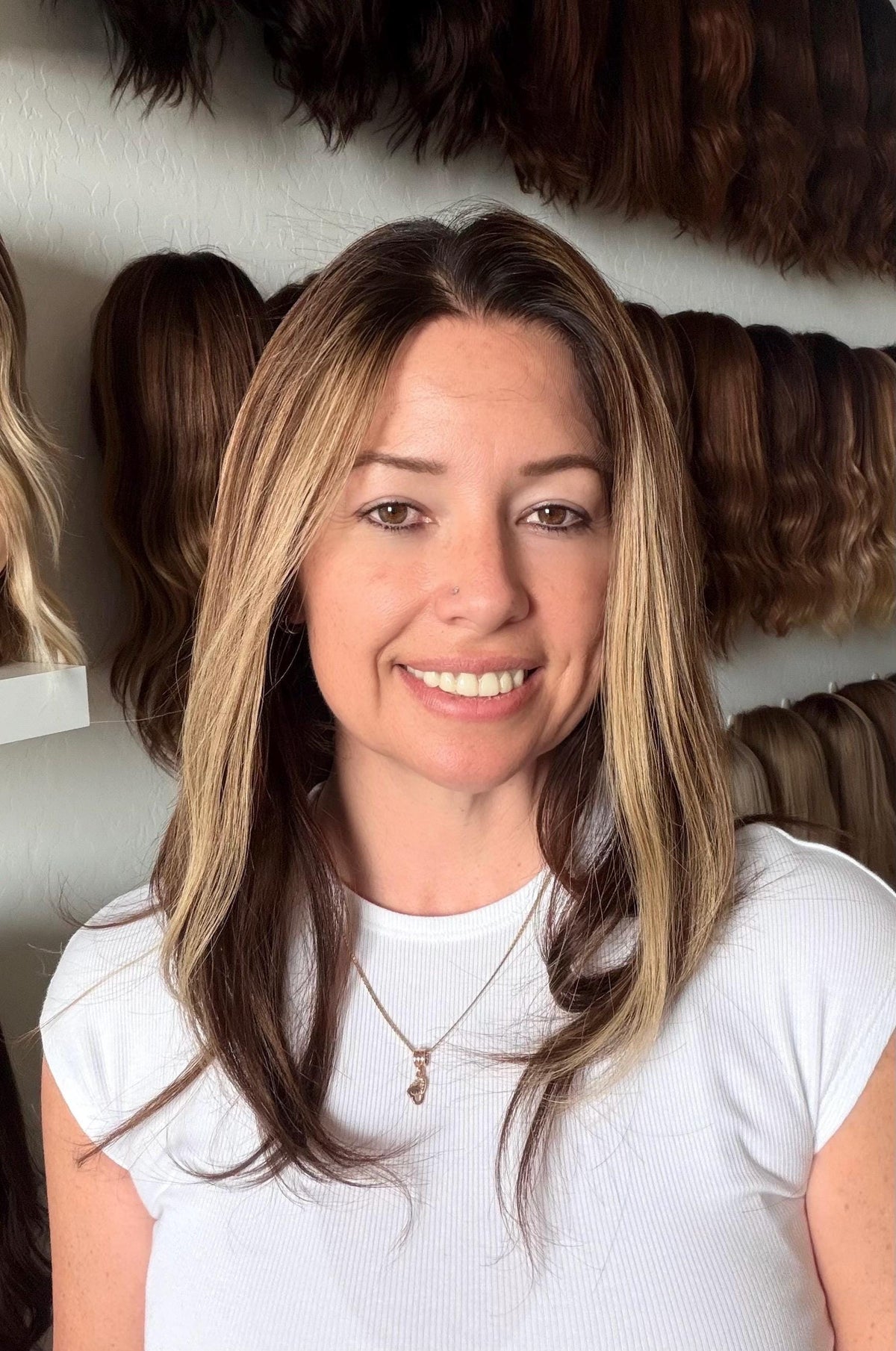 LOLLIPOP Layered Brazilian Remy Human Hair Wig | Natural Density 5x5.5” Lace Top Wig | 18-28” Brunette Beige Blend