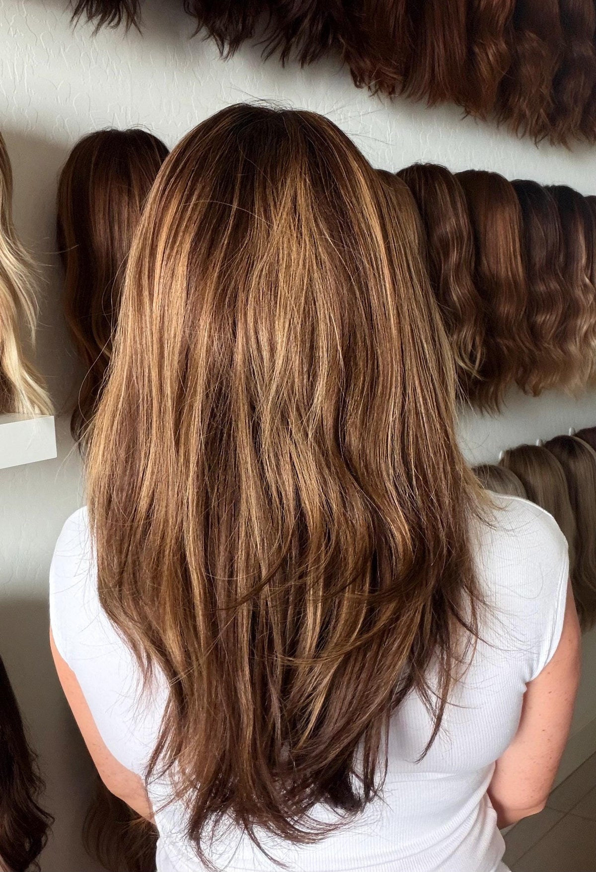 LOLLIPOP Layered Brazilian Remy Human Hair Wig | Natural Density 5x5.5” Lace Top Wig | 18-28” Brunette Beige Blend