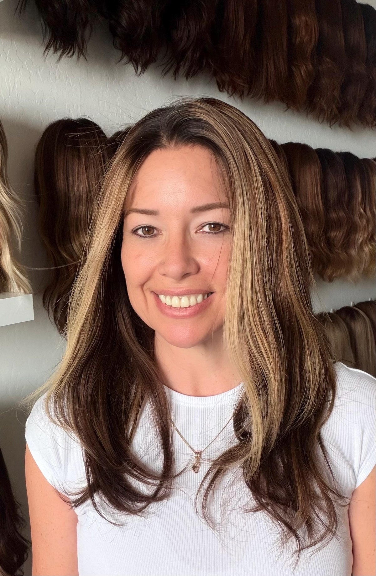 LOLLIPOP Layered Brazilian Remy Human Hair Wig | Natural Density 5x5.5” Lace Top Wig | 18-28” Brunette Beige Blend