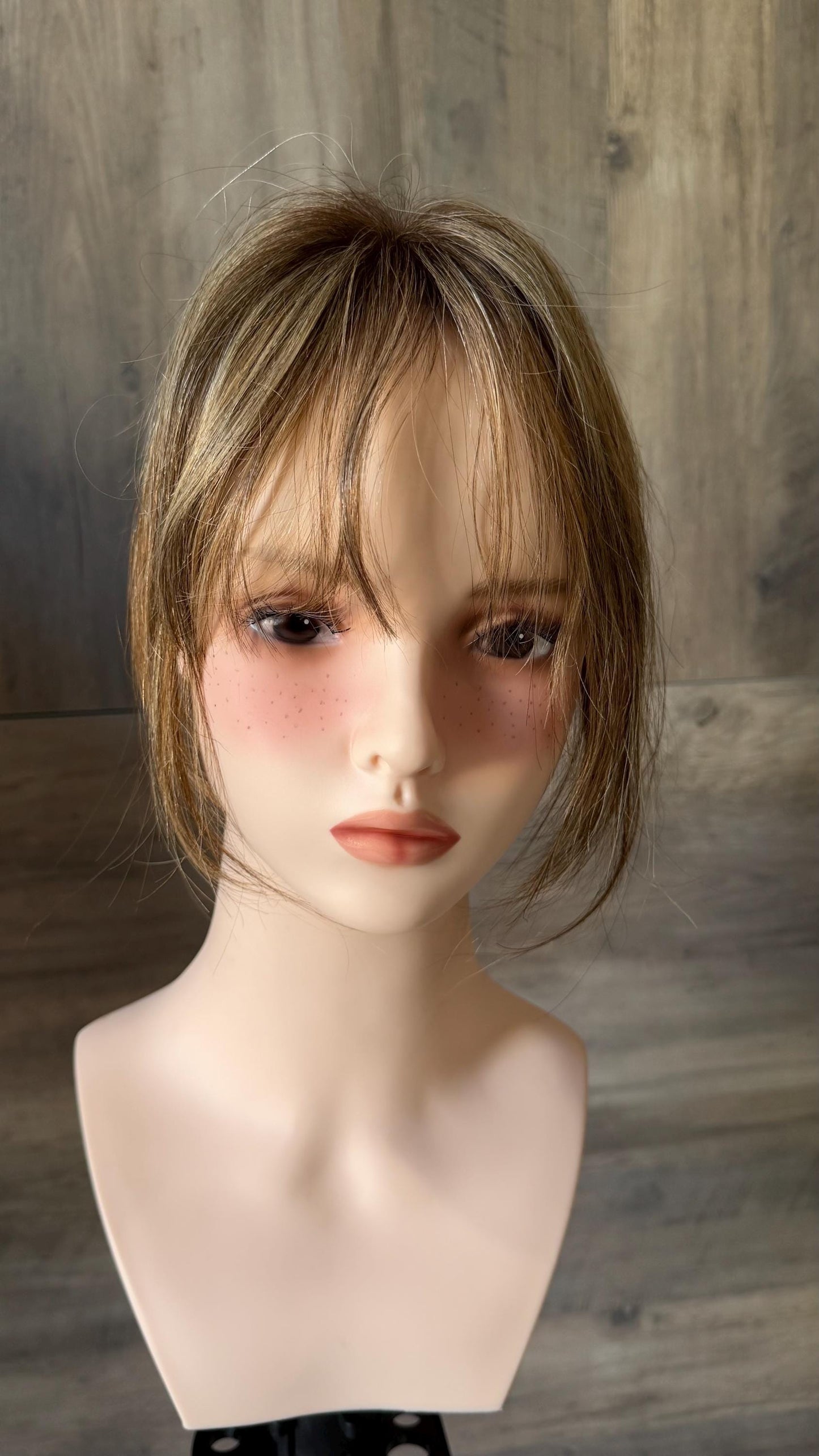 Human Hair Fringe Bangs Topper 3x4.5” | golden blonde with darker roots Human hair | hair Coverage | Thinning Hair | 10" | JILL