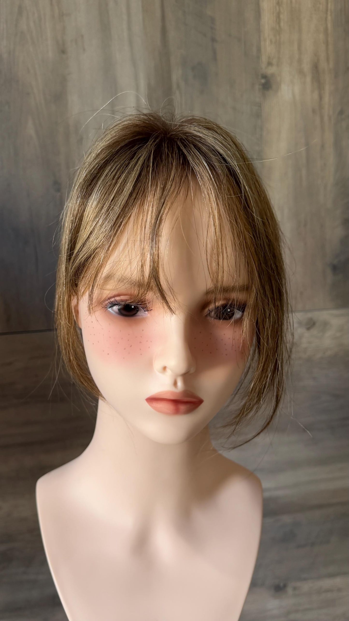 Human Hair Fringe Bangs Topper 3x4.5” | golden blonde with darker roots Human hair | hair Coverage | Thinning Hair | 10" | JILL