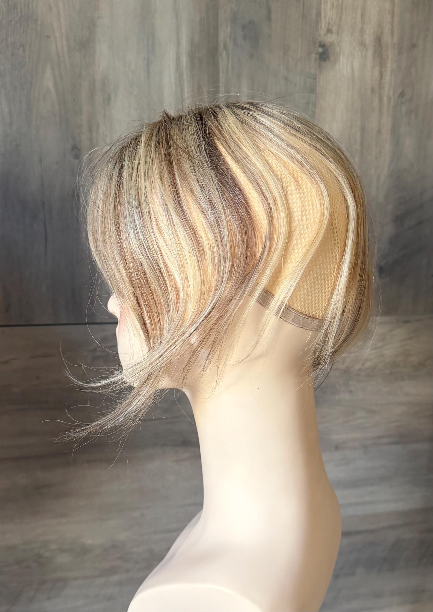 Human Hair Fringe Bangs Topper 3x4.5” | ashy blonde with mushroom roots Human hair | hair Coverage | Thinning Hair | 10" | CHITAKE