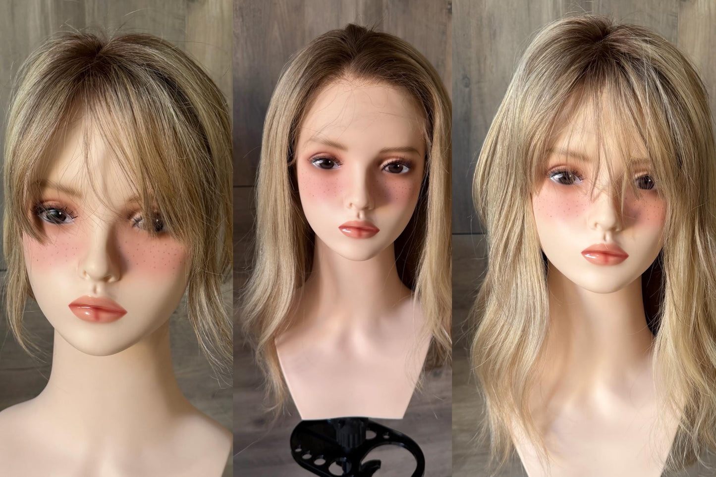 Human Hair Fringe Bangs Topper 3x4.5” | ashy blonde with mushroom roots Human hair | hair Coverage | Thinning Hair | 10" | CHITAKE
