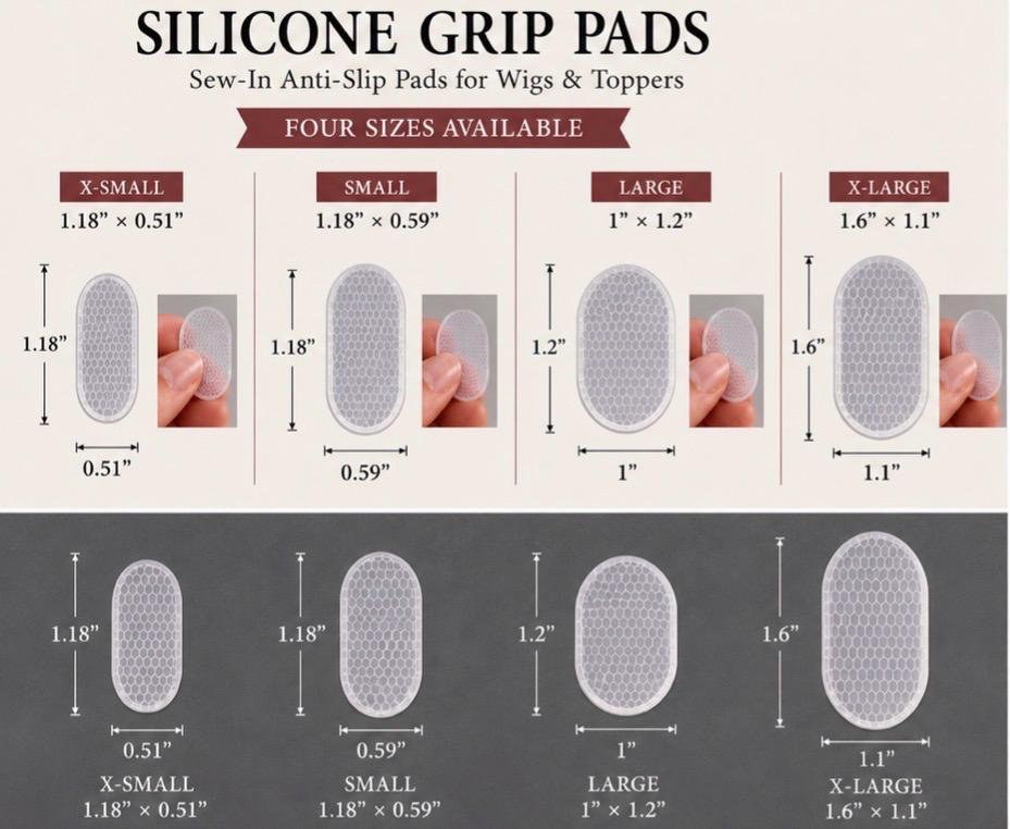 Silicone Grip Pads for Wigs & Toppers – Sew-In Anti-Slip Silicone Patches | Soft for Sensitive Scalp | Set of 6