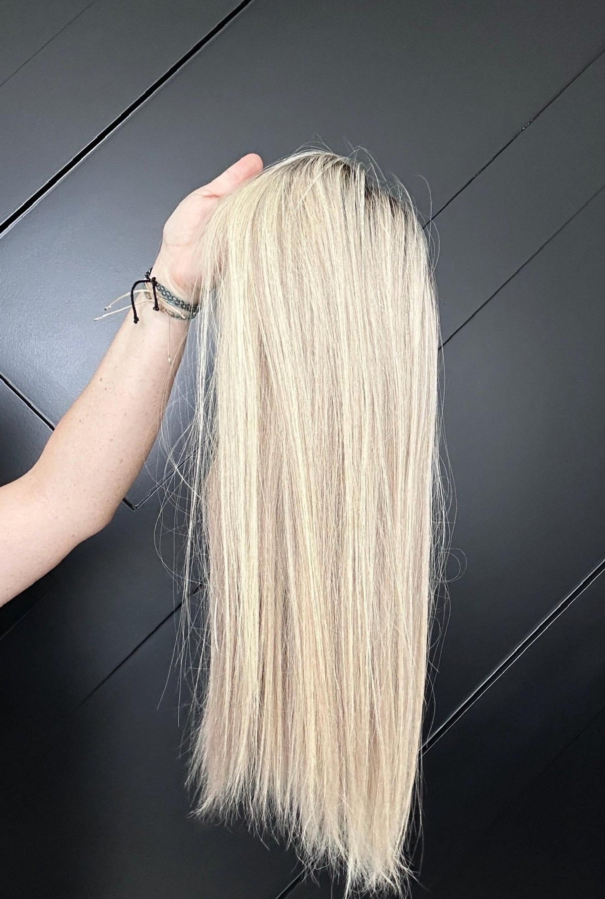 BREVA Layered European Remy Human Hair Wig | Natural Density 9x5” Lace Top Wig | natural black with light blonde Mid and ends | 18-24”
