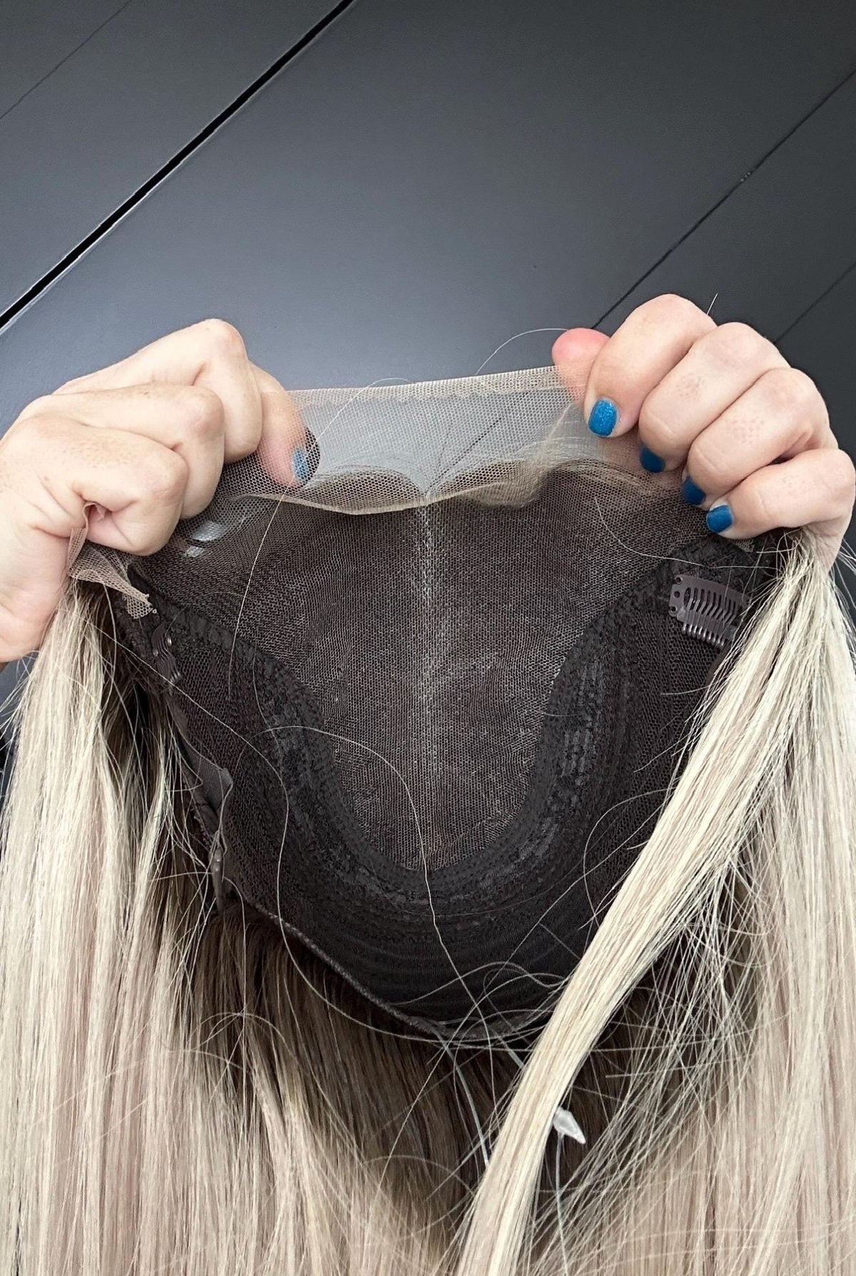 BREVA Layered European Remy Human Hair Wig | Natural Density 9x5” Lace Top Wig | natural black with light blonde Mid and ends | 18-24”