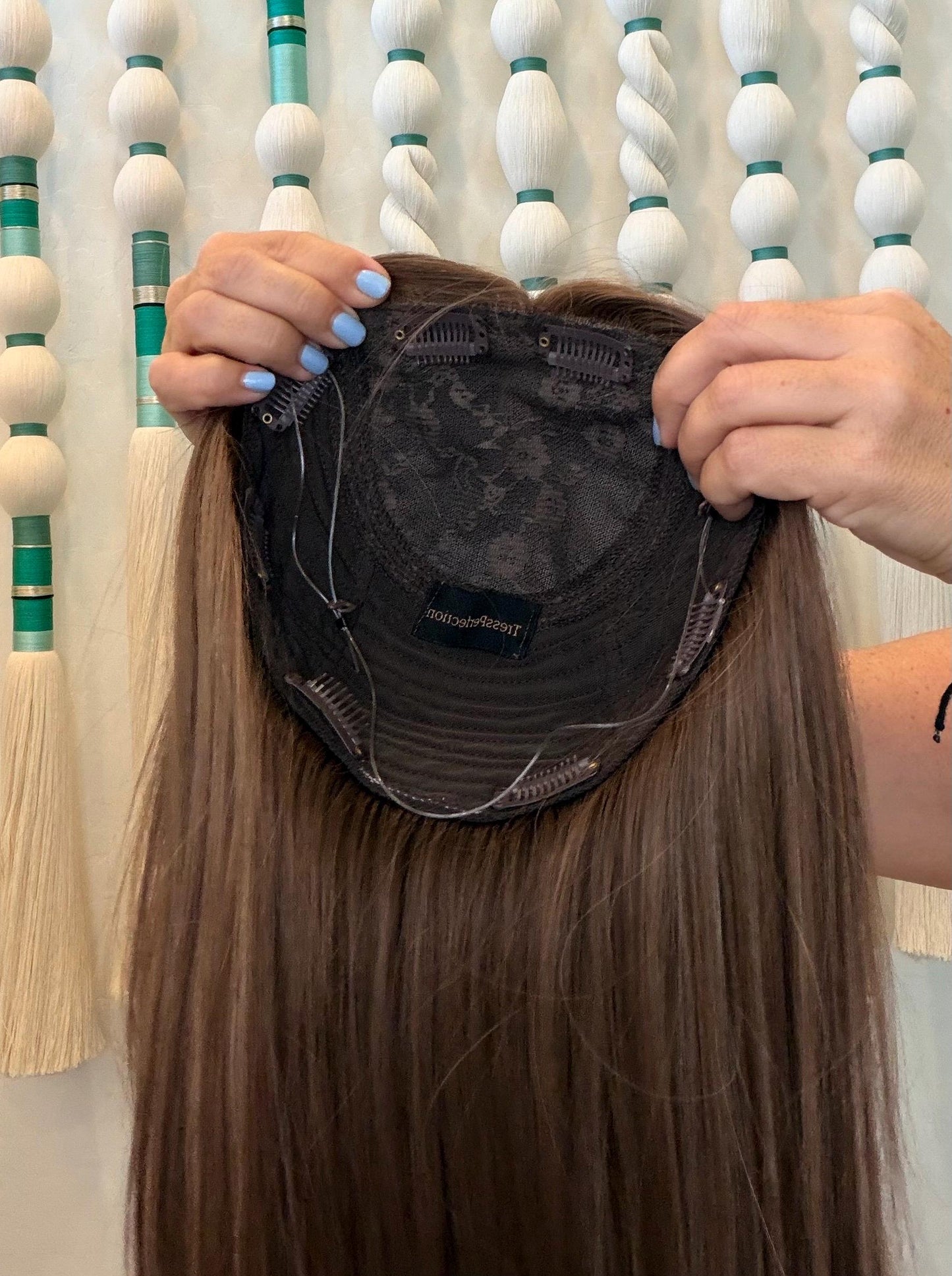 BISCOTTI 18" 8x8 topper 4x4 Silk Top Human Hair Topper – Ashy mushroom with highlights | Realistic Scalp Look | Brazilian Remy Human Hair