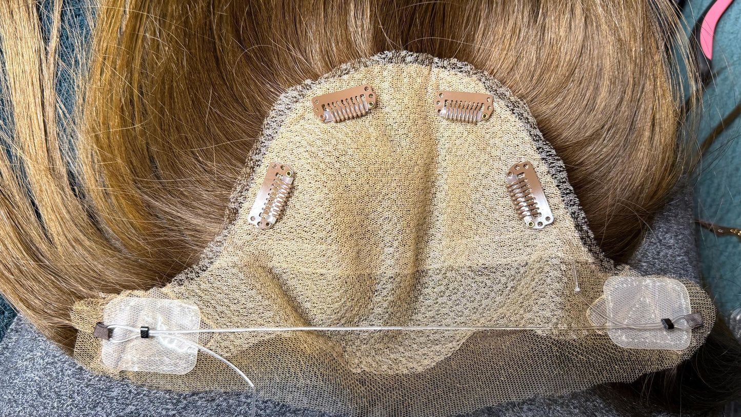 Custom order ANNIE Human Hair T-Lace Hairline Topper 2x11 + 4x5 deep base | Halo Brazilian Hair 6/8 Bleached knots NaturalDensity 14”
