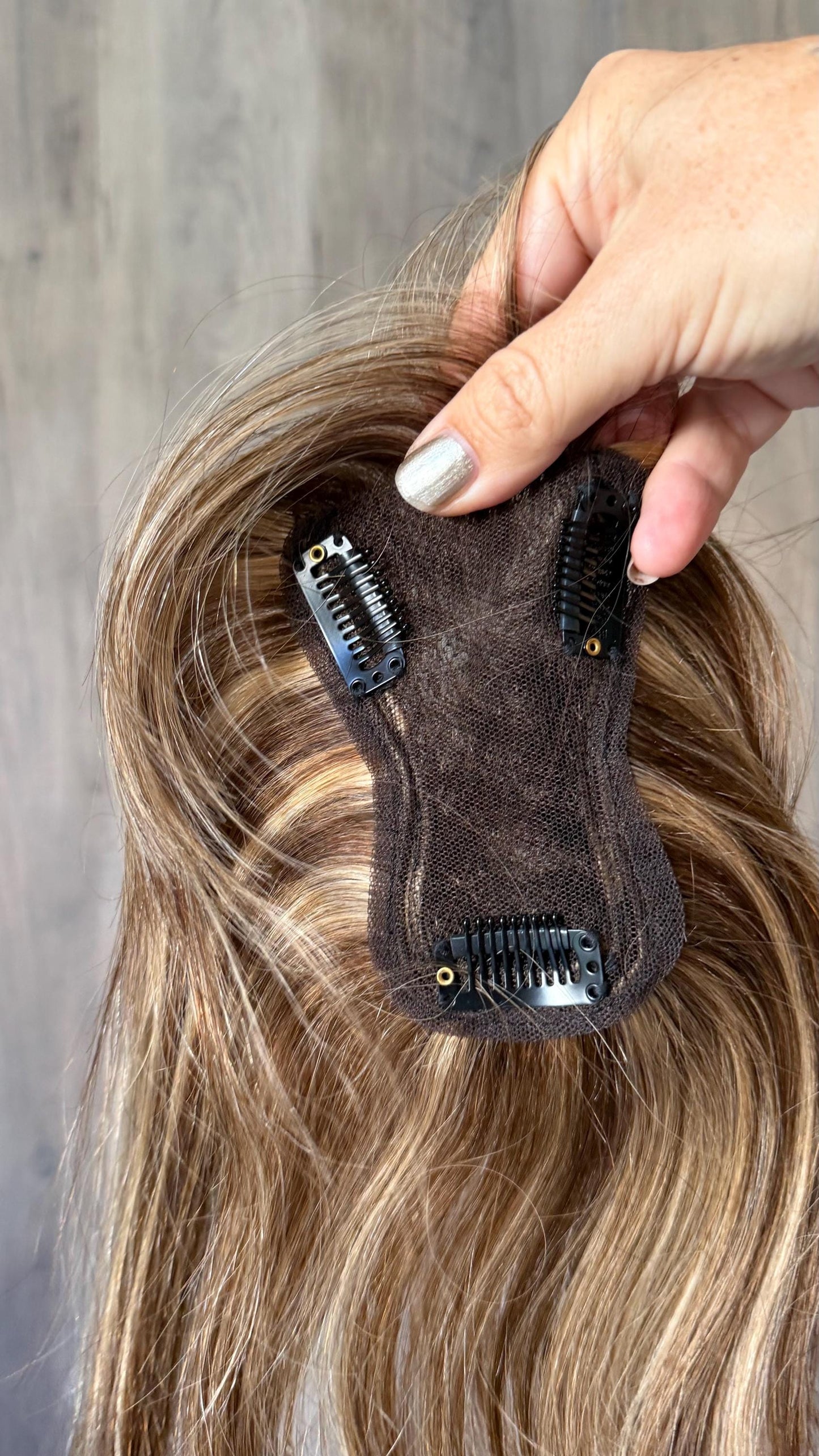 Human Hair Fringe Bangs Topper 3x4.5” | golden blonde with darker roots Human hair | hair Coverage | Thinning Hair | 10" | JILL