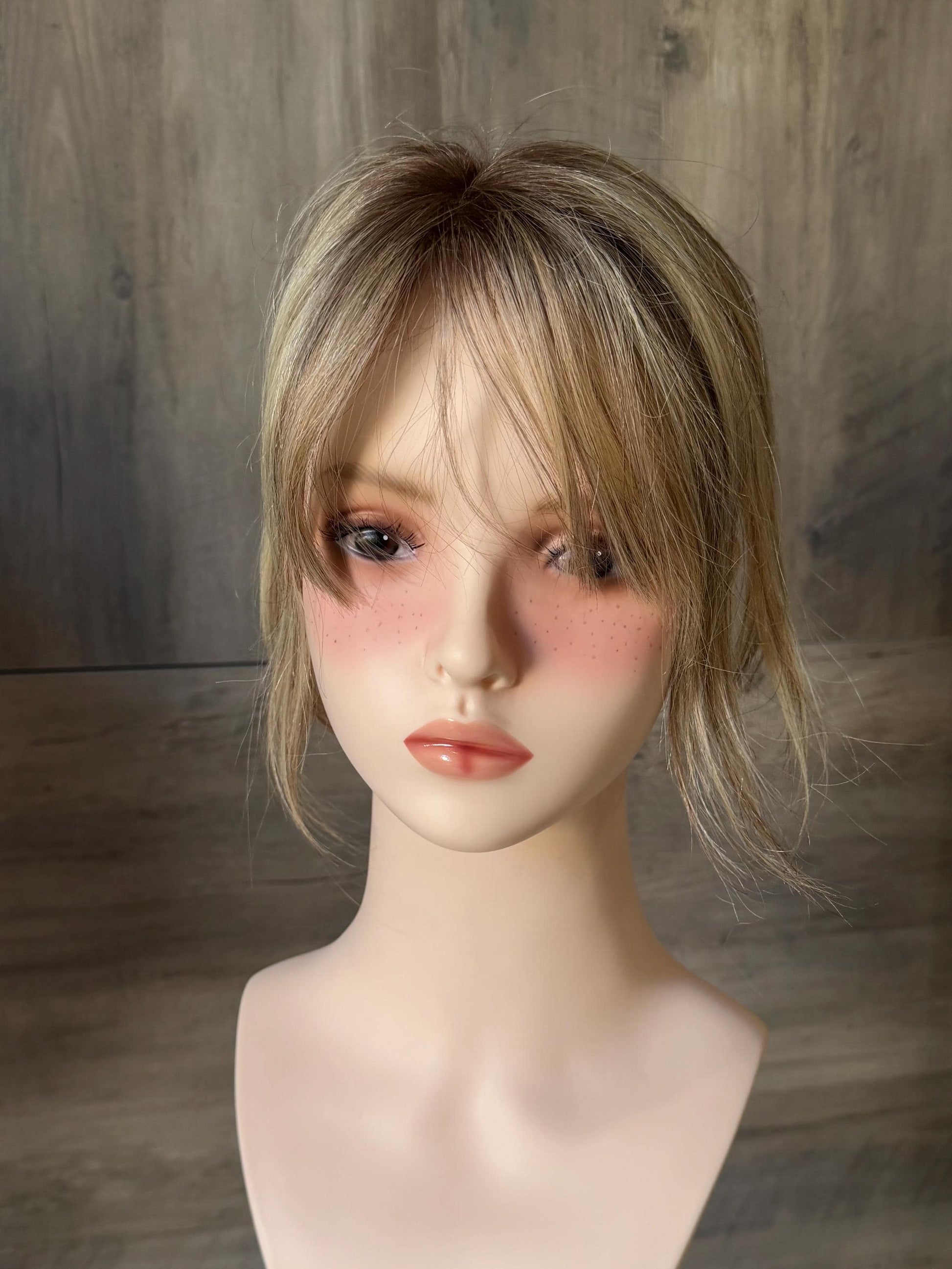 Human Hair Fringe Bangs Topper 3x4.5” | ashy blonde with mushroom roots Human hair | hair Coverage | Thinning Hair | 10" | CHITAKE