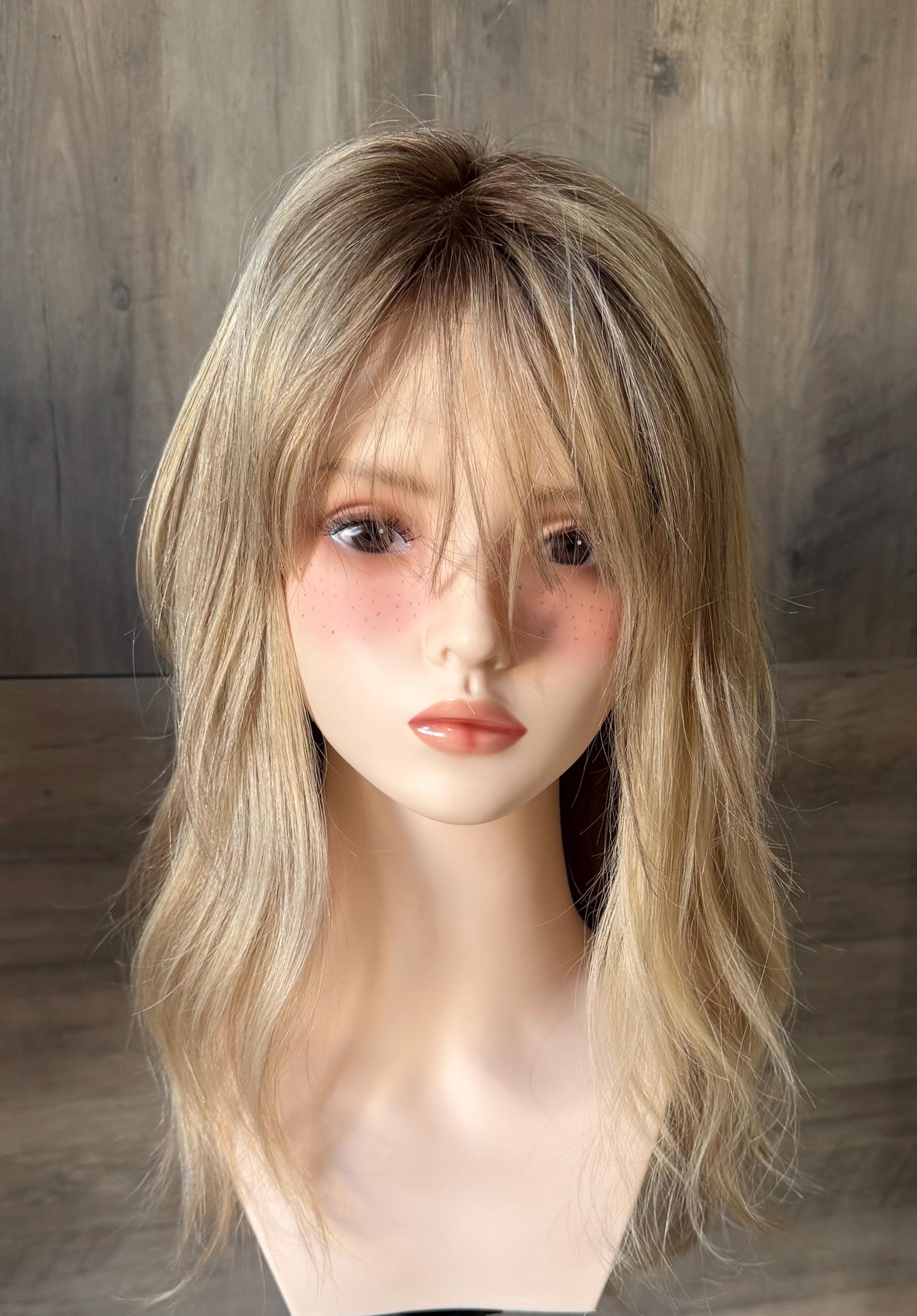 Human Hair Fringe Bangs Topper 3x4.5” | ashy blonde with mushroom roots Human hair | hair Coverage | Thinning Hair | 10" | CHITAKE