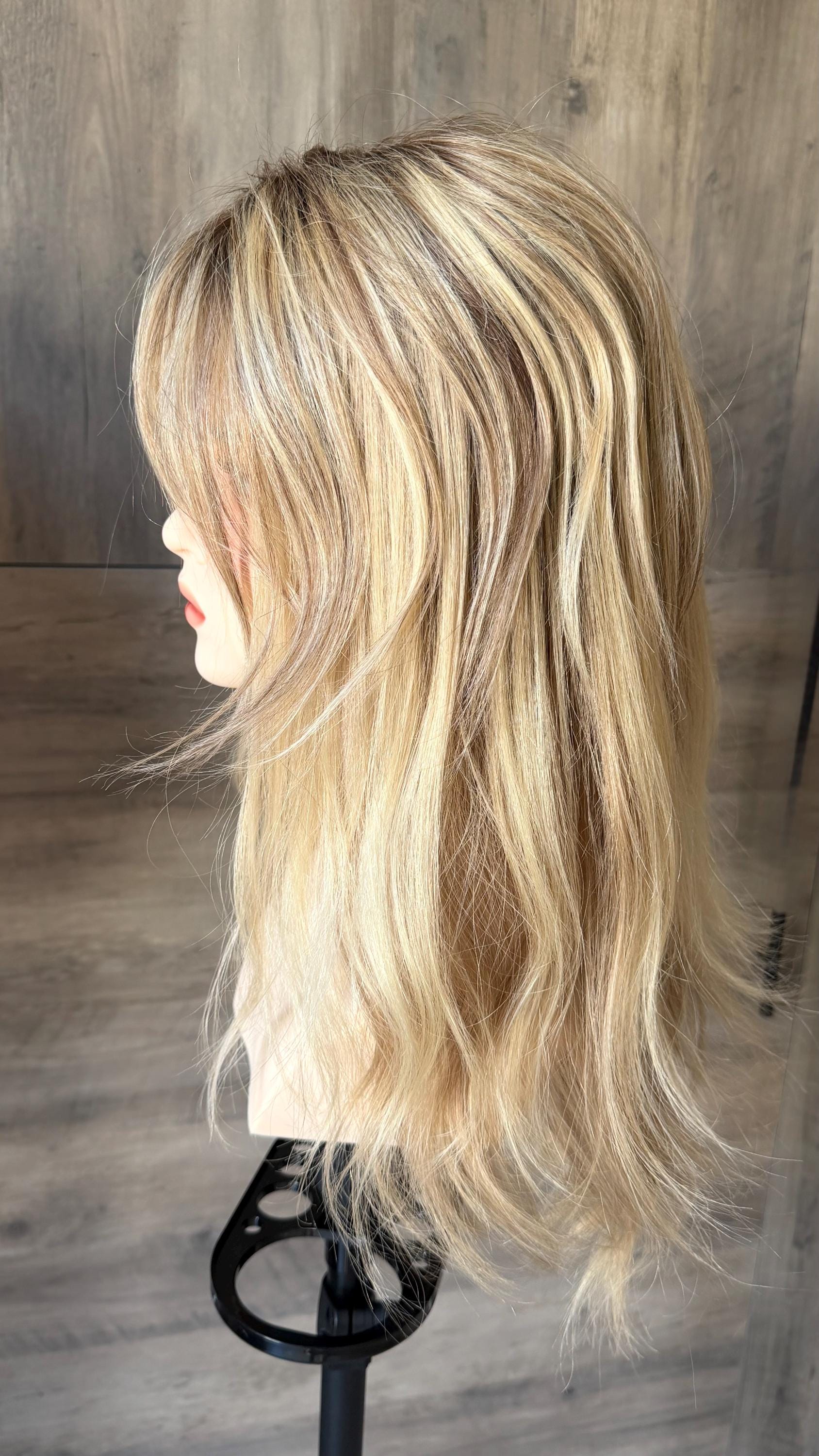 Human Hair Fringe Bangs Topper 3x4.5” | ashy blonde with mushroom roots Human hair | hair Coverage | Thinning Hair | 10" | CHITAKE