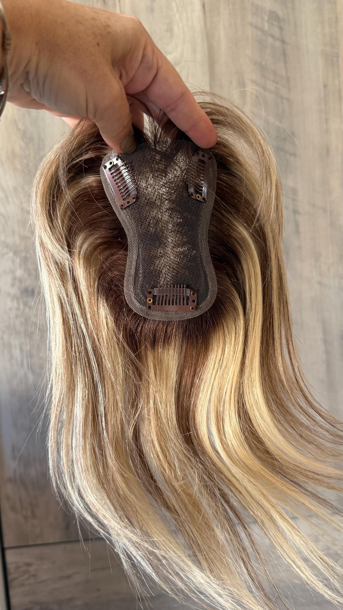 Human Hair Fringe Bangs Topper 3x4.5” | ashy blonde with mushroom roots Human hair | hair Coverage | Thinning Hair | 10" | CHITAKE