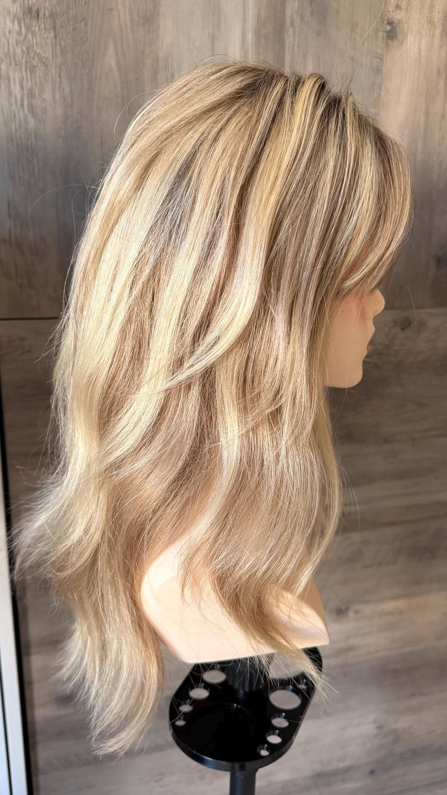 Human Hair Fringe Bangs Topper 3x4.5” | ashy blonde with mushroom roots Human hair | hair Coverage | Thinning Hair | 10" | CHITAKE