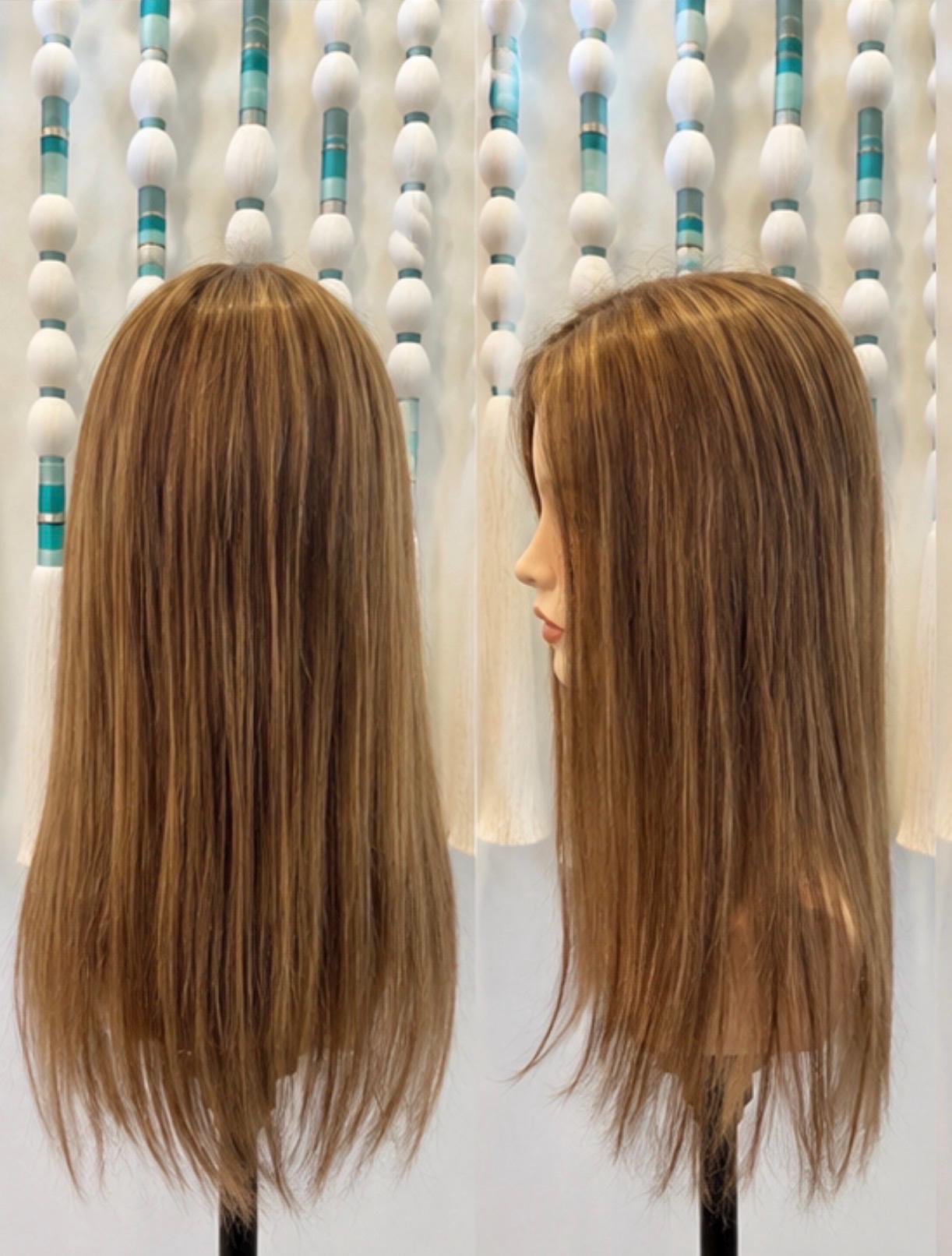 MONAKA Remy Human Hair Topper 20" | 3x5.5” monofilament top| Low Density | Medium Brown with Golden Highlights