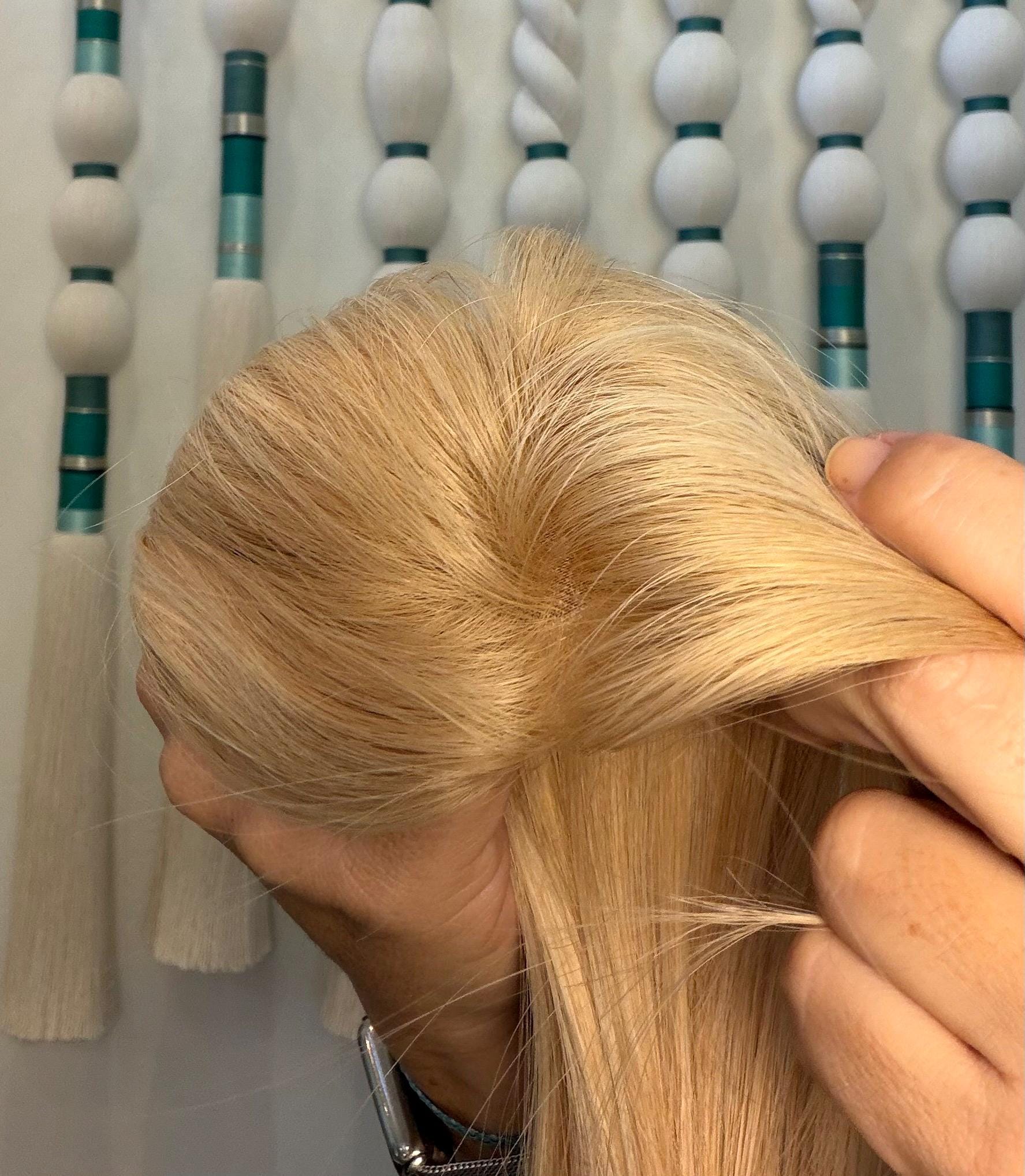 ALFAJOR Remy Human Hair Topper 16" | 3x5.5” monofilament top| Natural Density | Bright Blonde with blonde lowlights
