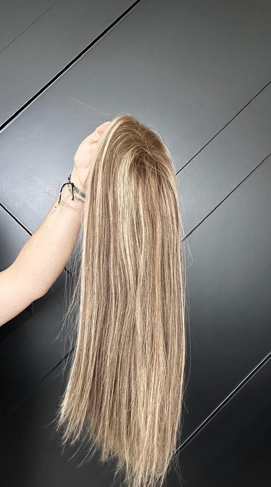 LUCKY Layered Chinese Remy Human Hair Wig | Natural Density 9x5” Lace Top Wig | light brown with highlights | 16-24”