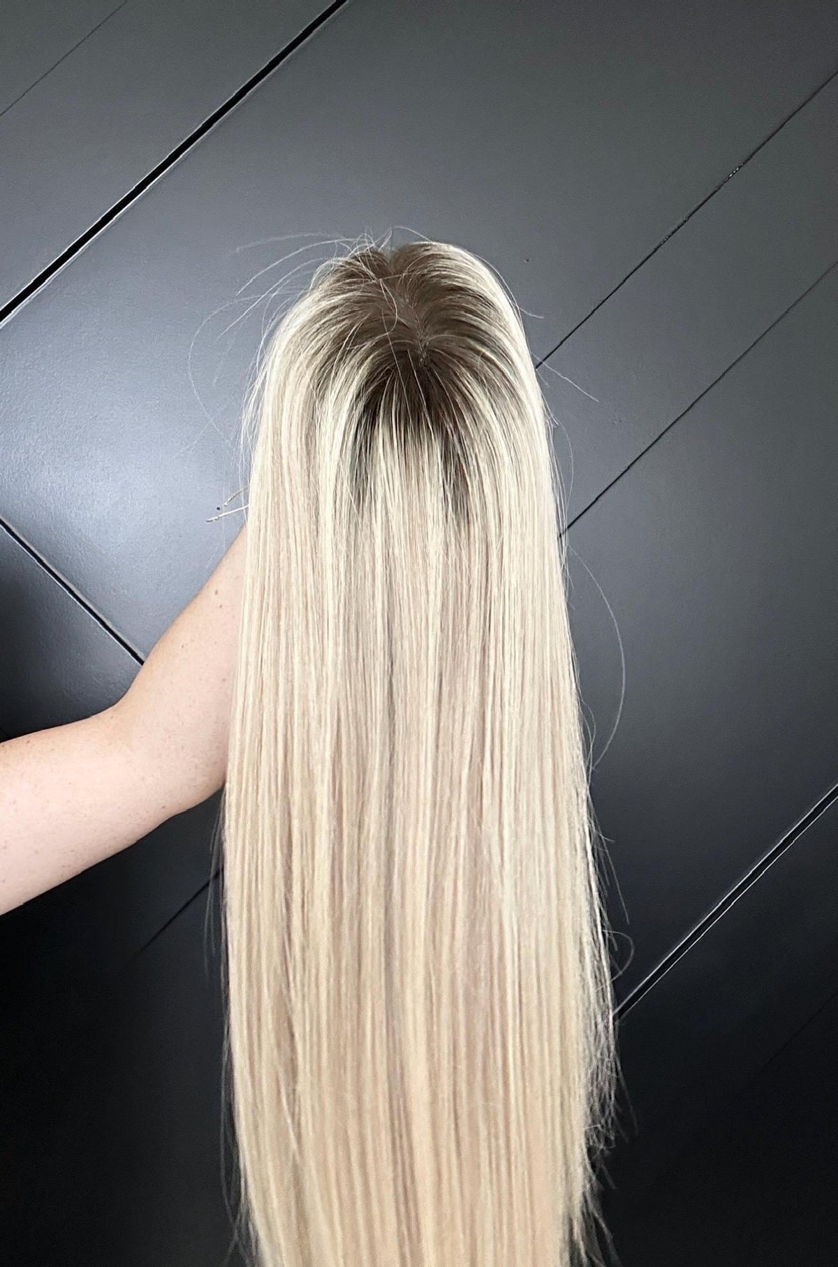 BREVA Layered European Remy Human Hair Wig | Natural Density 9x5” Lace Top Wig | natural black with light blonde Mid and ends | 18-24”