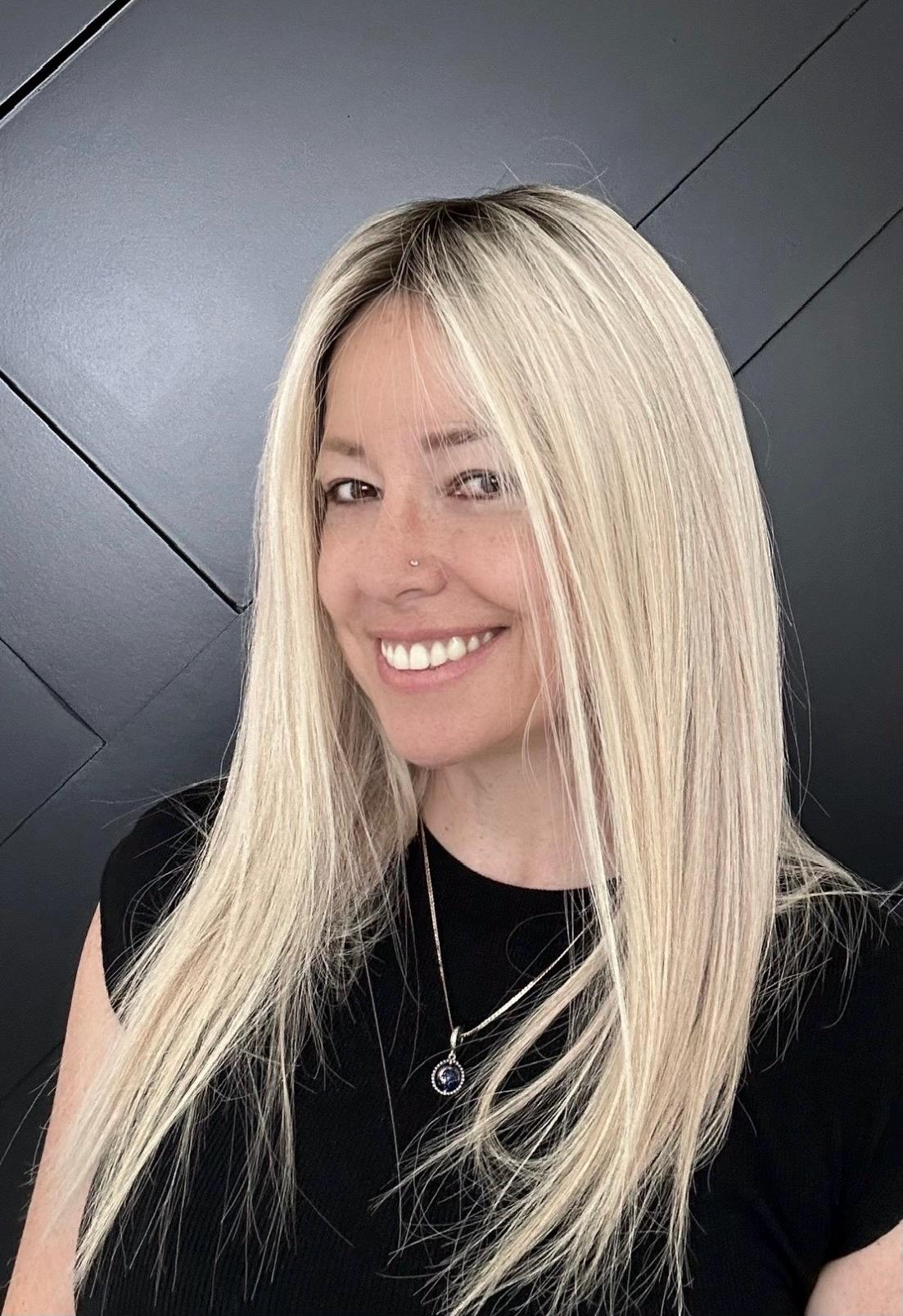 BREVA Layered European Remy Human Hair Wig | Natural Density 9x5” Lace Top Wig | natural black with light blonde Mid and ends | 18-24”