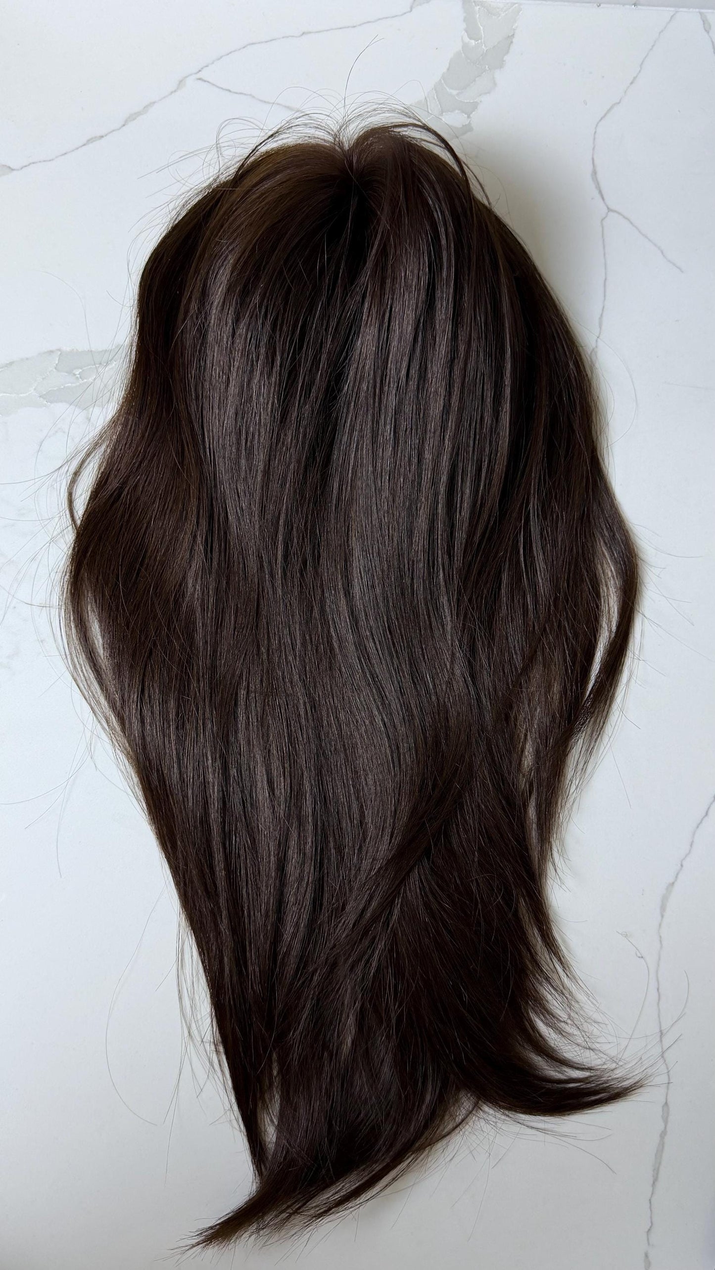 TORRONE 8.5x9” Remy Human Hair Topper 18” monofilament top| Low Density | Dark Brown