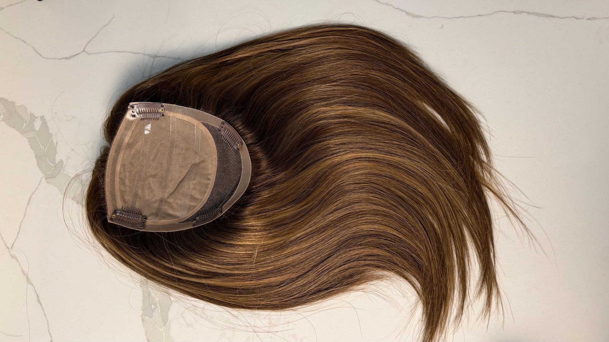 OPERA 5x6.5”” Remy Human Hair Topper 18” silk top| Low Density | Brown with caramel Highlights