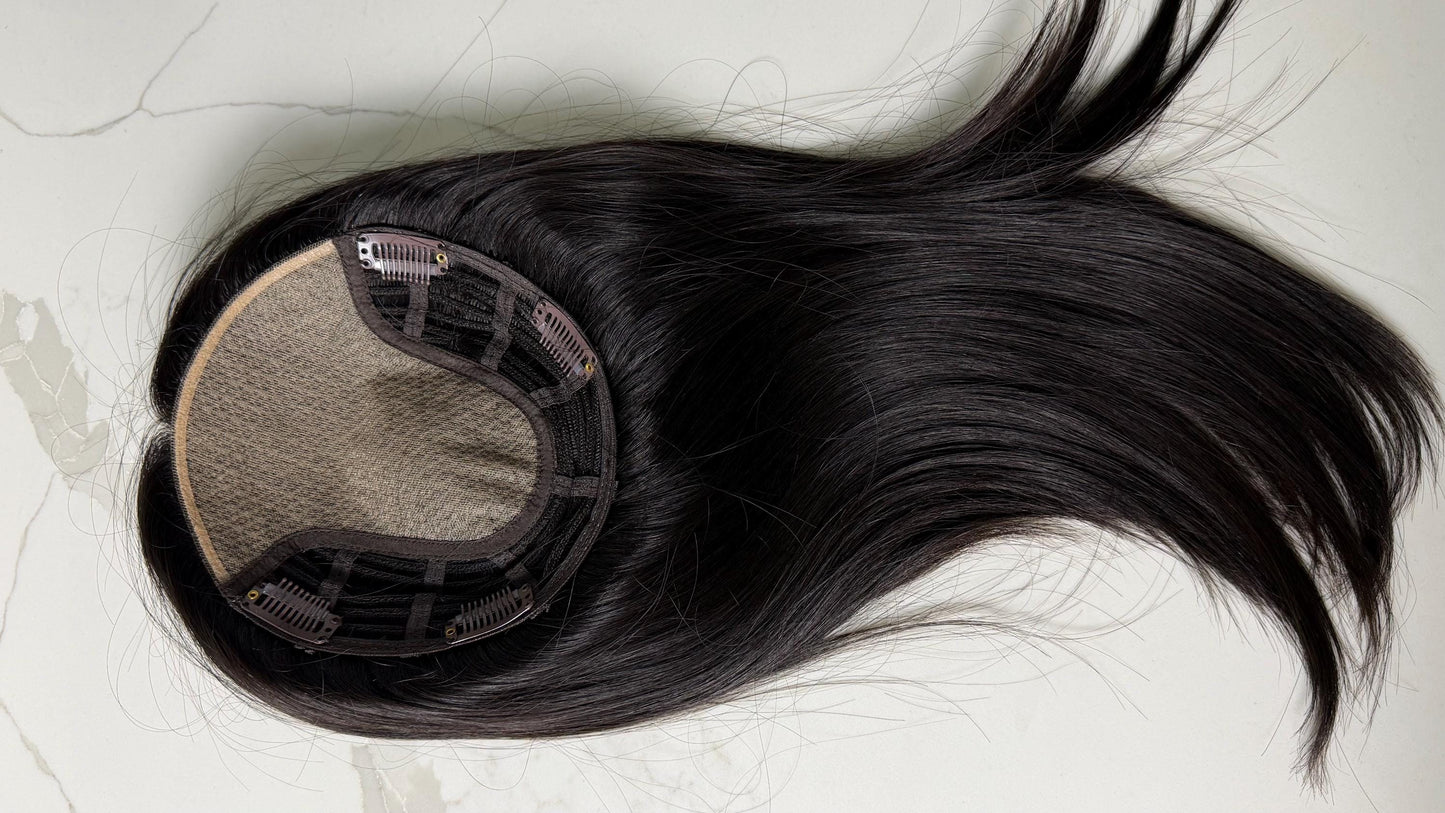 CANELE 6.5x7”” Remy Human Hair Topper 16” silk top| Natural Density | Natural Black
