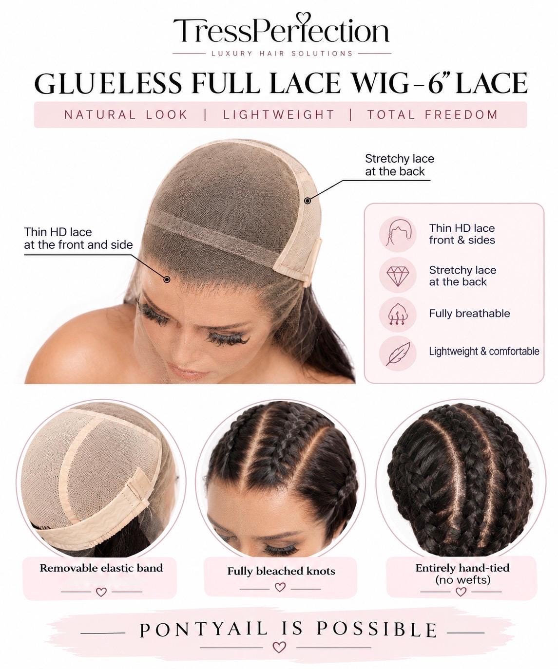 Custom Order for Dana: Upgrade to Handtied cap on Kimmy, 4 Full Head Wig holds, 2 wig band holds. Beige. Expedite price