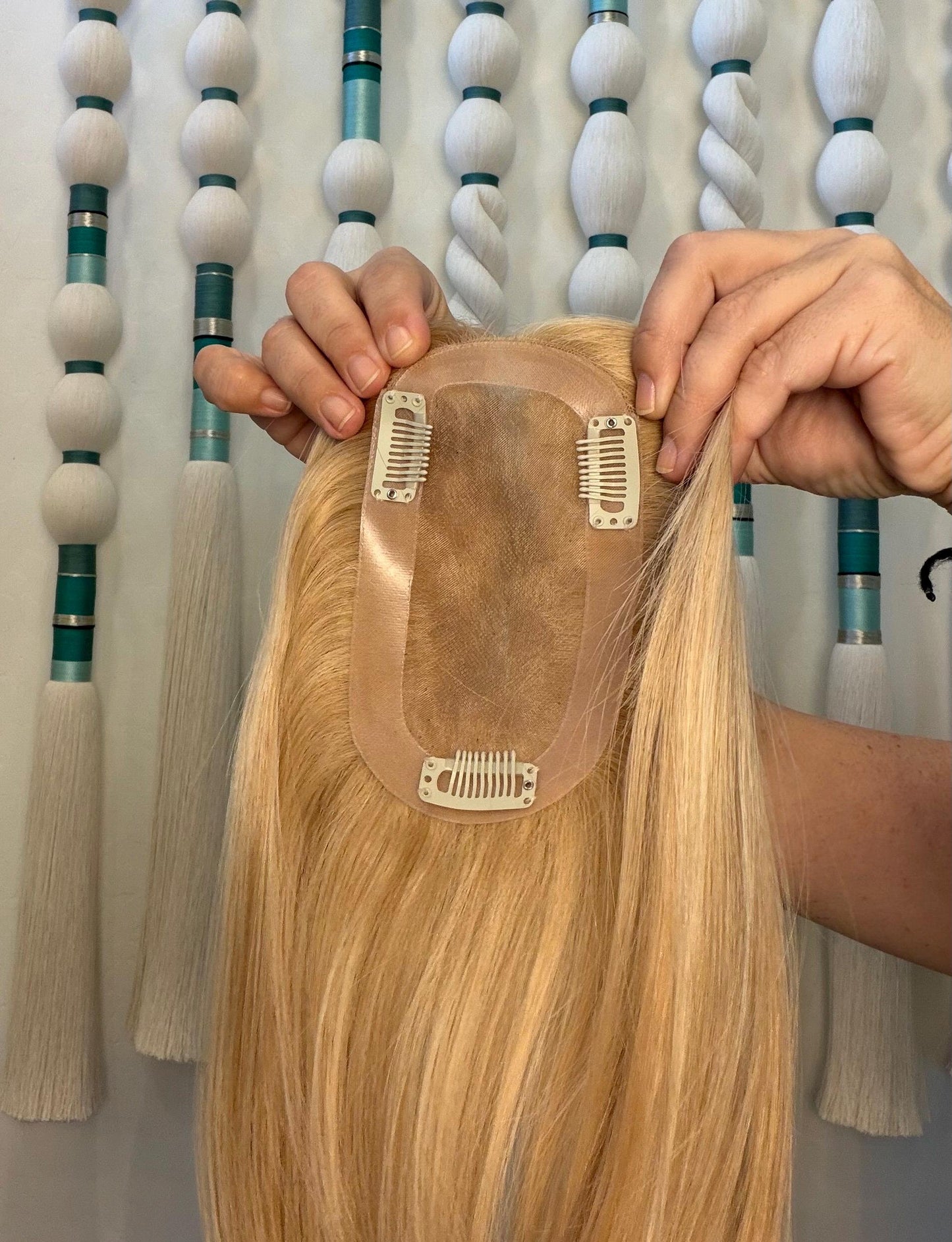 ALFAJOR Remy Human Hair Topper 16" | 3x5.5” monofilament top| Natural Density | Bright Blonde with blonde lowlights