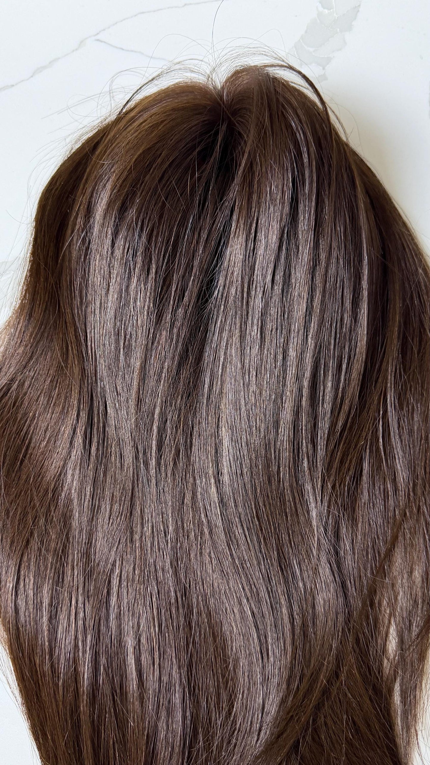 TORRONE 8.5x9” Remy Human Hair Topper 18” monofilament top| Low Density | Dark Brown