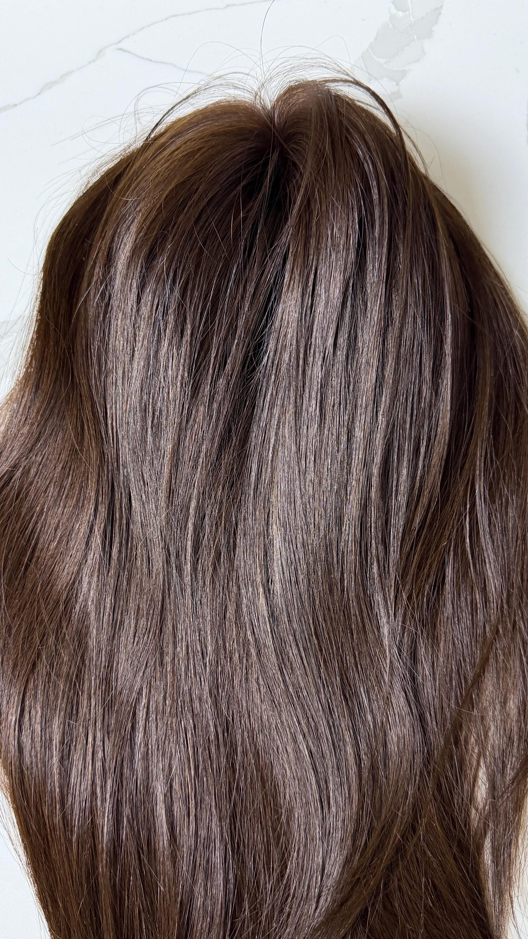TORRONE 8.5x9” Remy Human Hair Topper 18” monofilament top| Low Density | Dark Brown