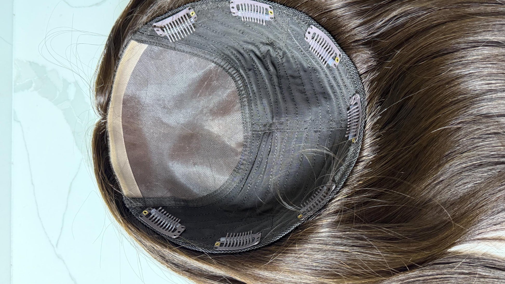 TORRONE 8.5x9” Remy Human Hair Topper 18” monofilament top| Low Density | Dark Brown