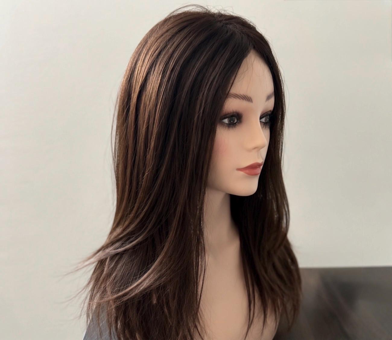 TORRONE 8.5x9” Remy Human Hair Topper 18” monofilament top| Low Density | Dark Brown