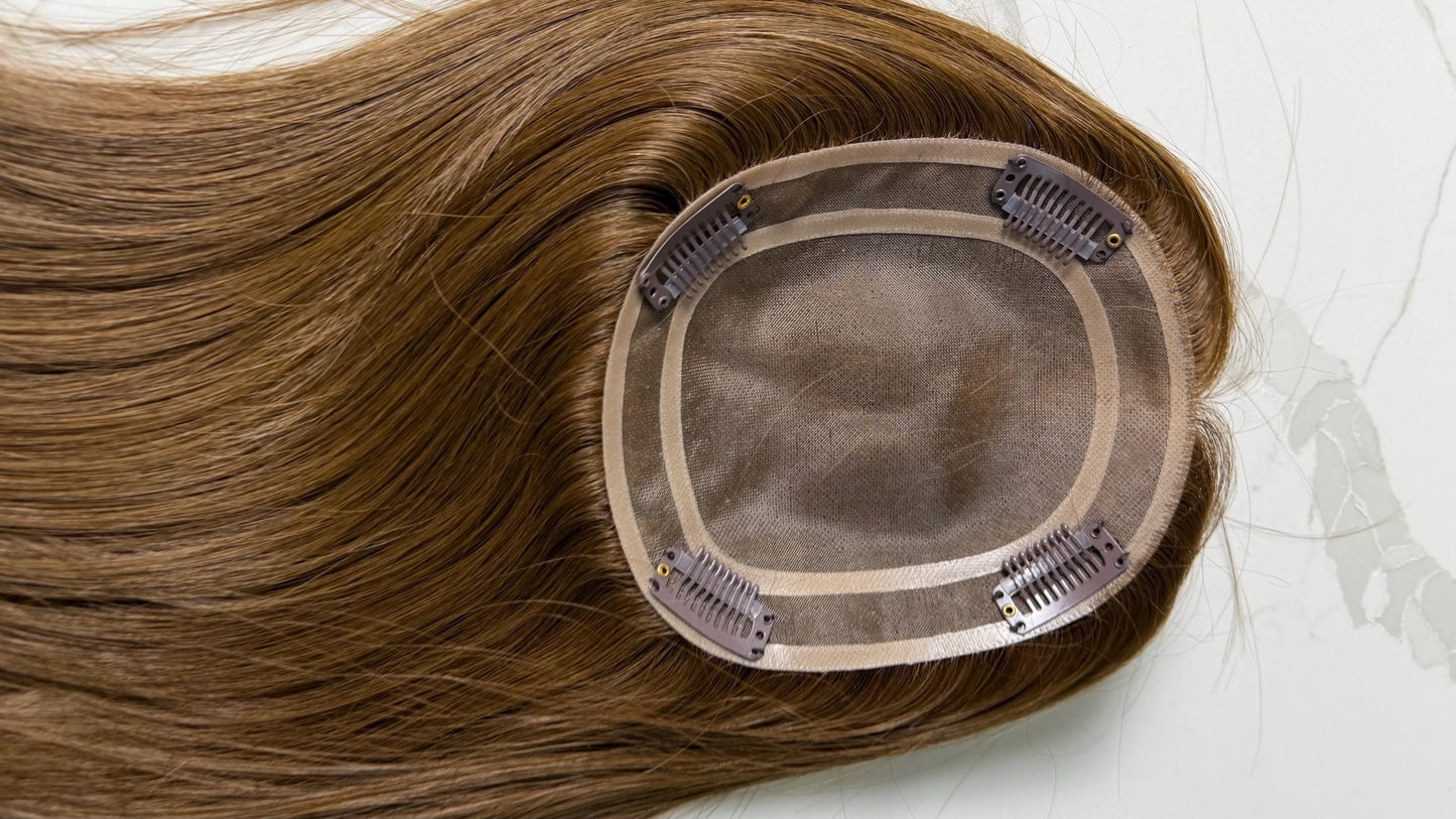 CASSATTA 5x6”” Remy Human Hair Topper 18” monofilament top| Low Density | Truffle Brown