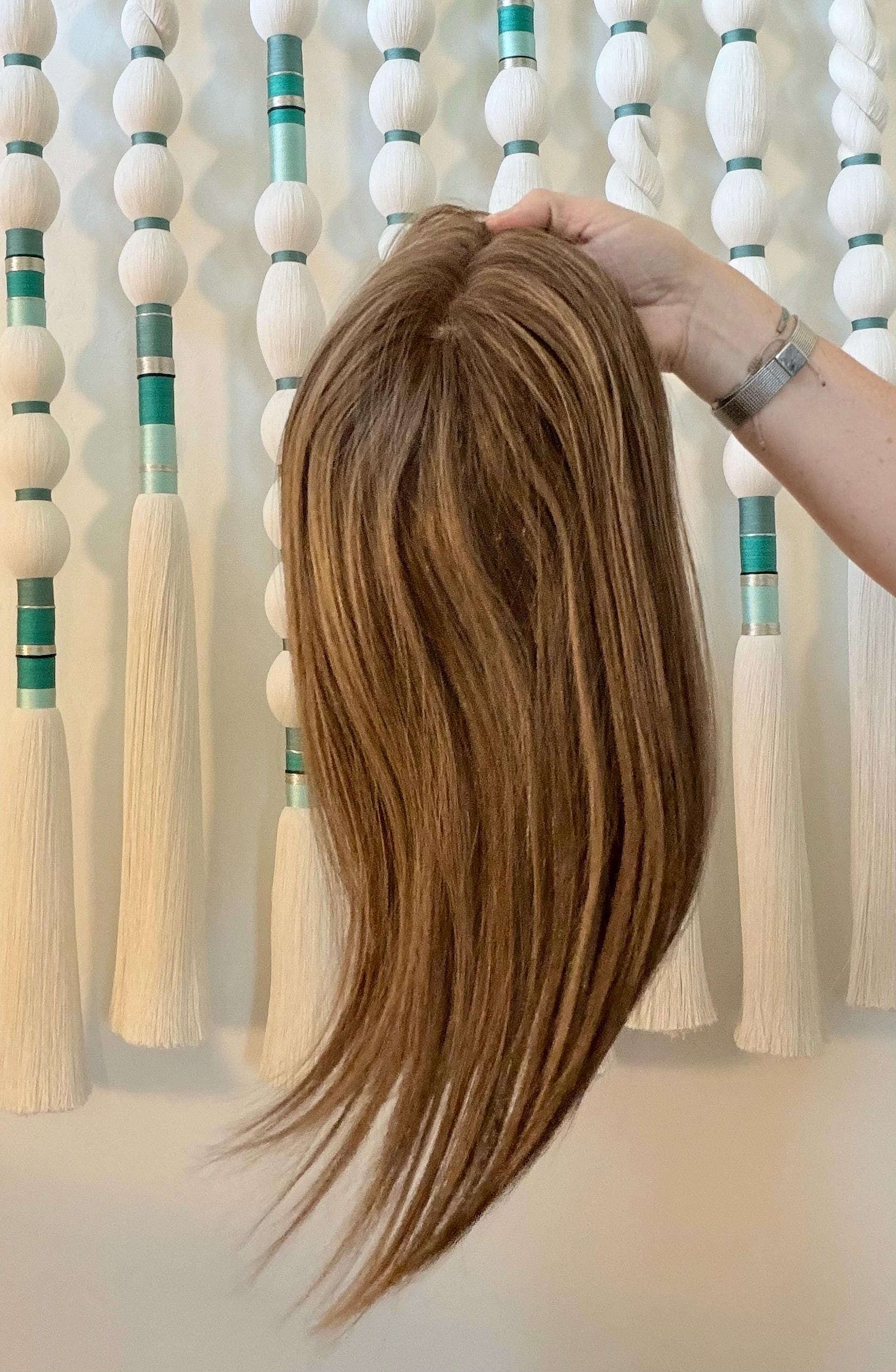 OPERA 5x6.5”” Remy Human Hair Topper 18” silk top| Low Density | Brown with caramel Highlights
