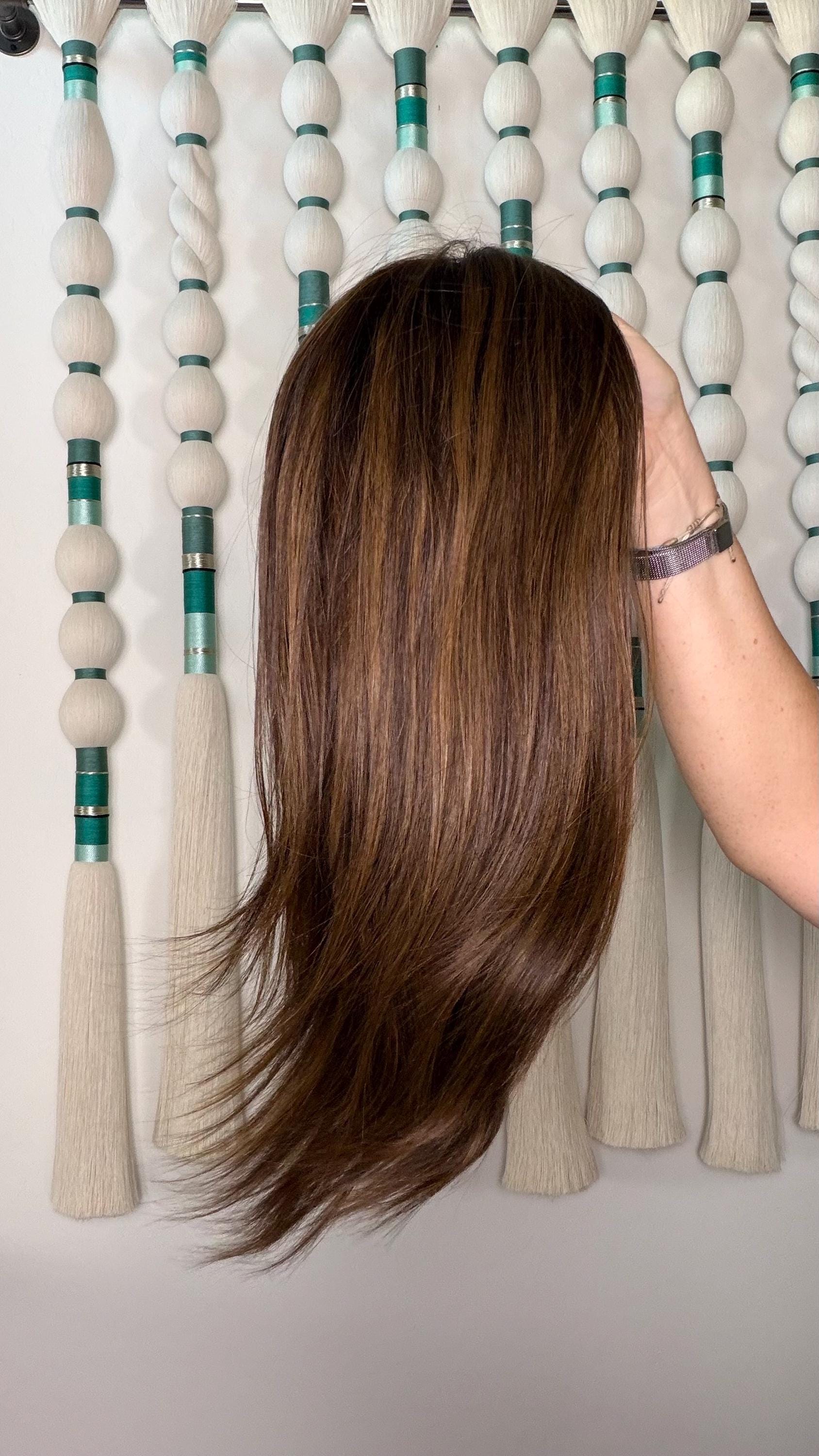 TARTE 6.5x7”” Remy Human Hair Topper 18” silk top| Natural Density | Dark Brown with caramel golden Highlights
