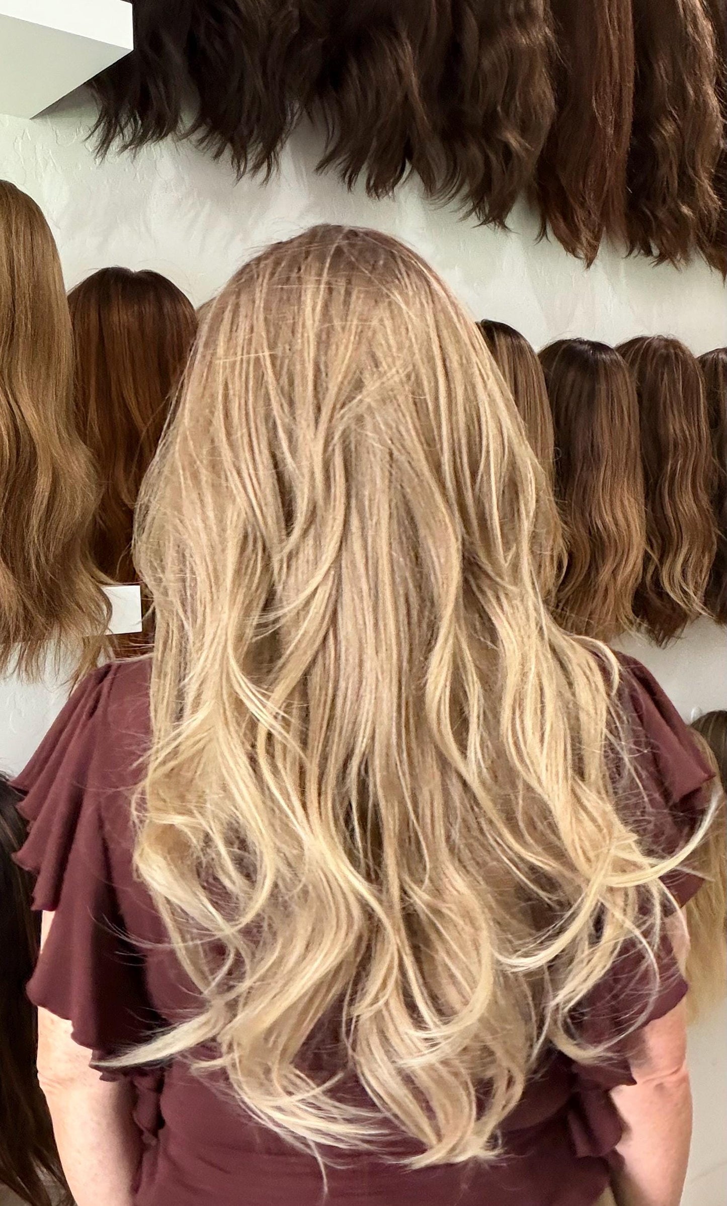 30" Lace Front Wig – Heat-Resistant Futura Fiber, Highlight Blonde Balayage Natural density Layered Haircut customization available CONDESA
